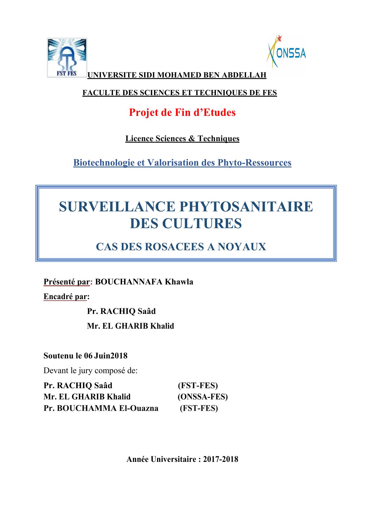 Surveillance phytosanitaire des cultures cas des rosacées noyaux