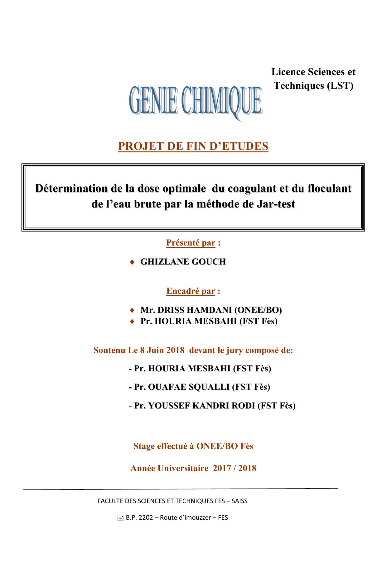 Détermination de la dose optimale du coagulant et du floculant de l’eau brute par la méthode de Jar-test