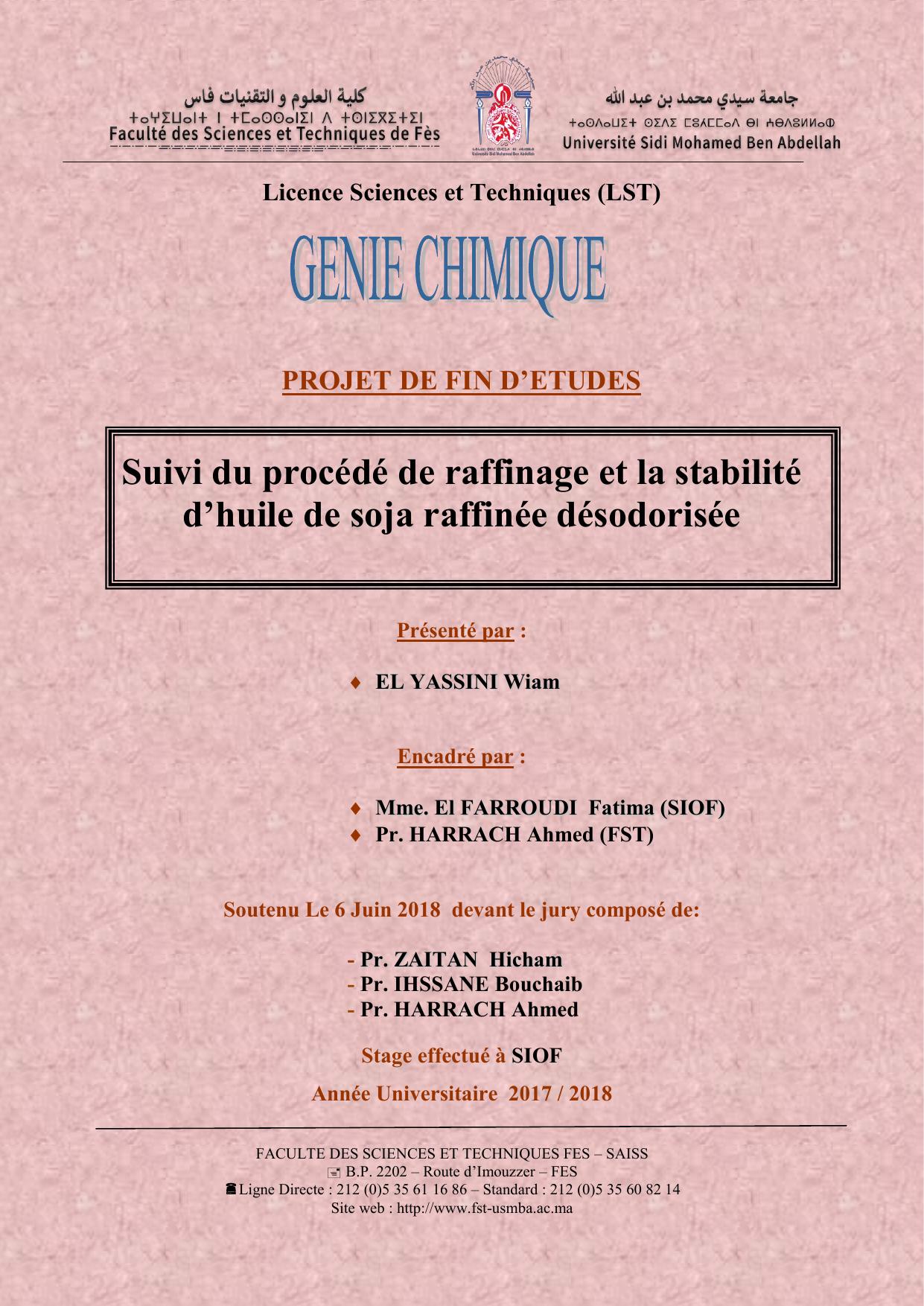 Suivi du procédé de raffinage et la stabilité d’huile de soja raffinée désodorisée