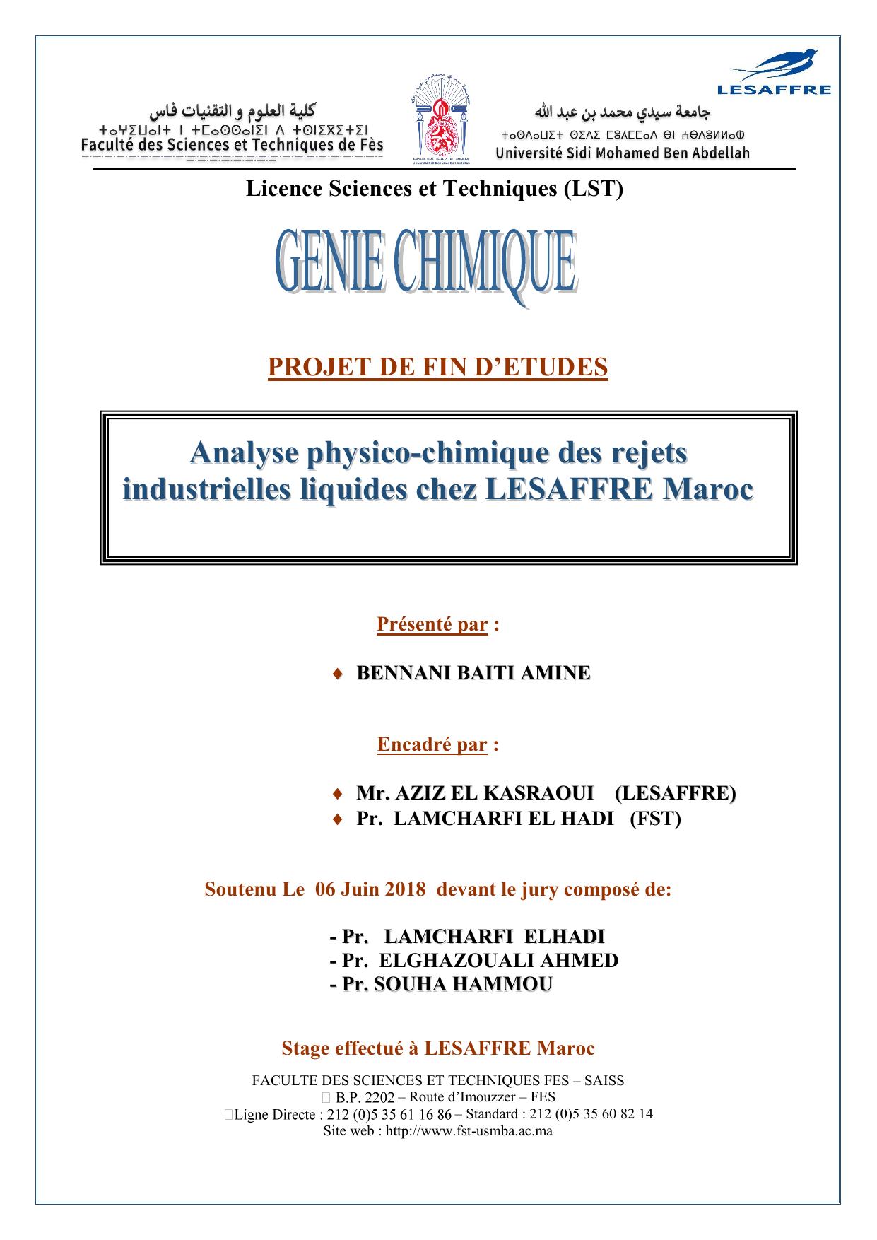 Analyse physico-chimique des rejets industrielles liquides chez LESAFFRE Maroc