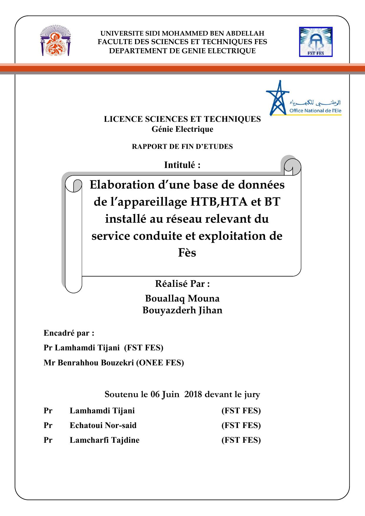 Elaboration d’une base de données de l’appareillage HTB,HTA et BT installé au réseau relevant du service conduite et exploitation de Fès