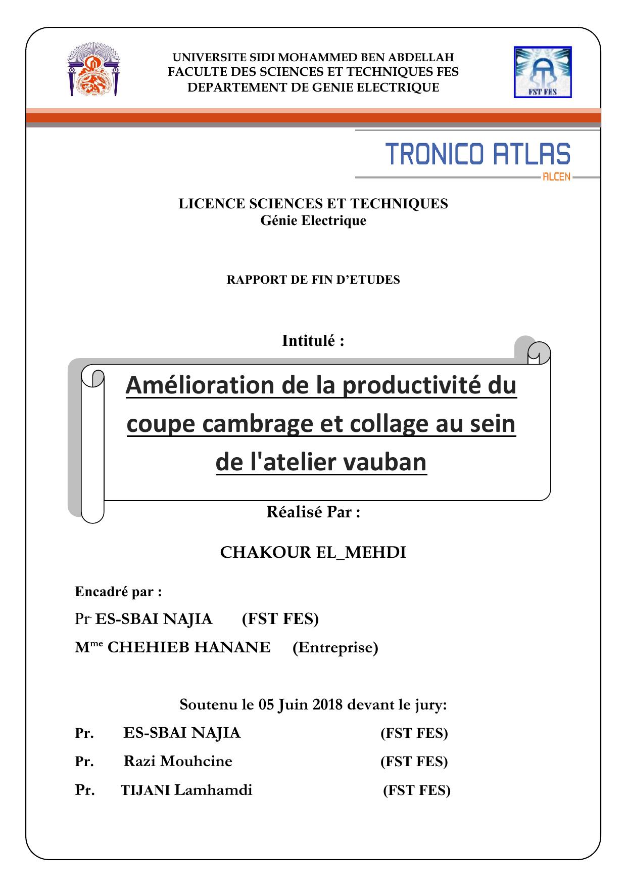 Amélioration de la productivité du coupe cambrage et collage au sein de l'atelier vauban