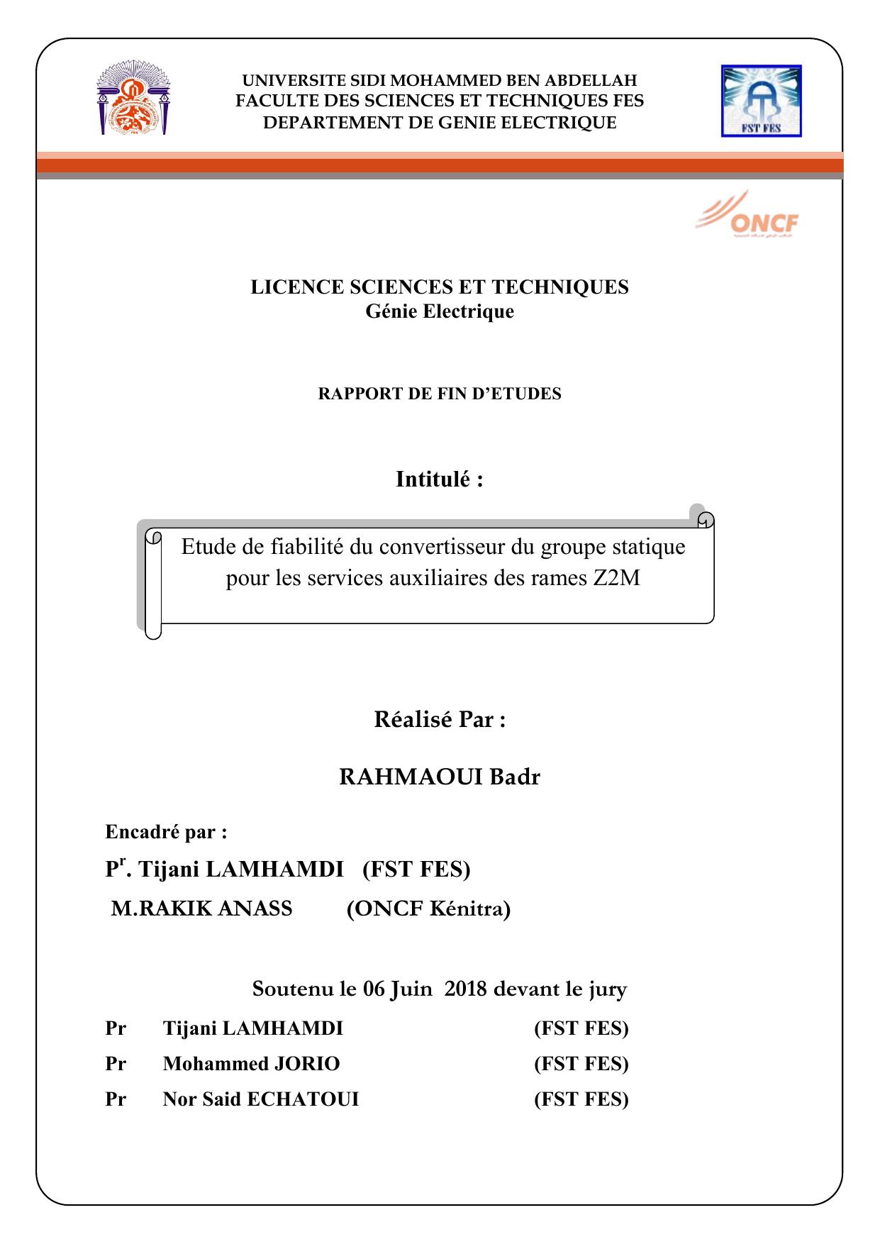 Etude de fiabilité du convertisseur du groupe statique pour les services auxiliaires des rames Z2M