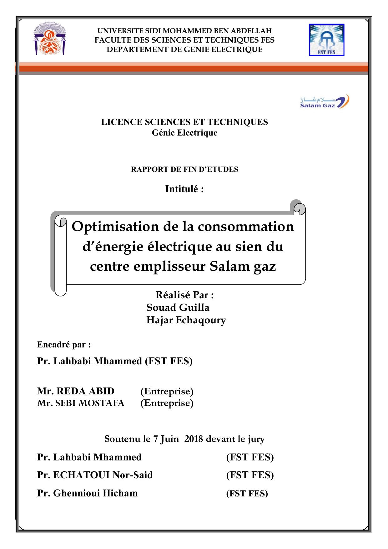 Optimisation de la consommation d’énergie électrique au sien du centre emplisseur Salam gaz