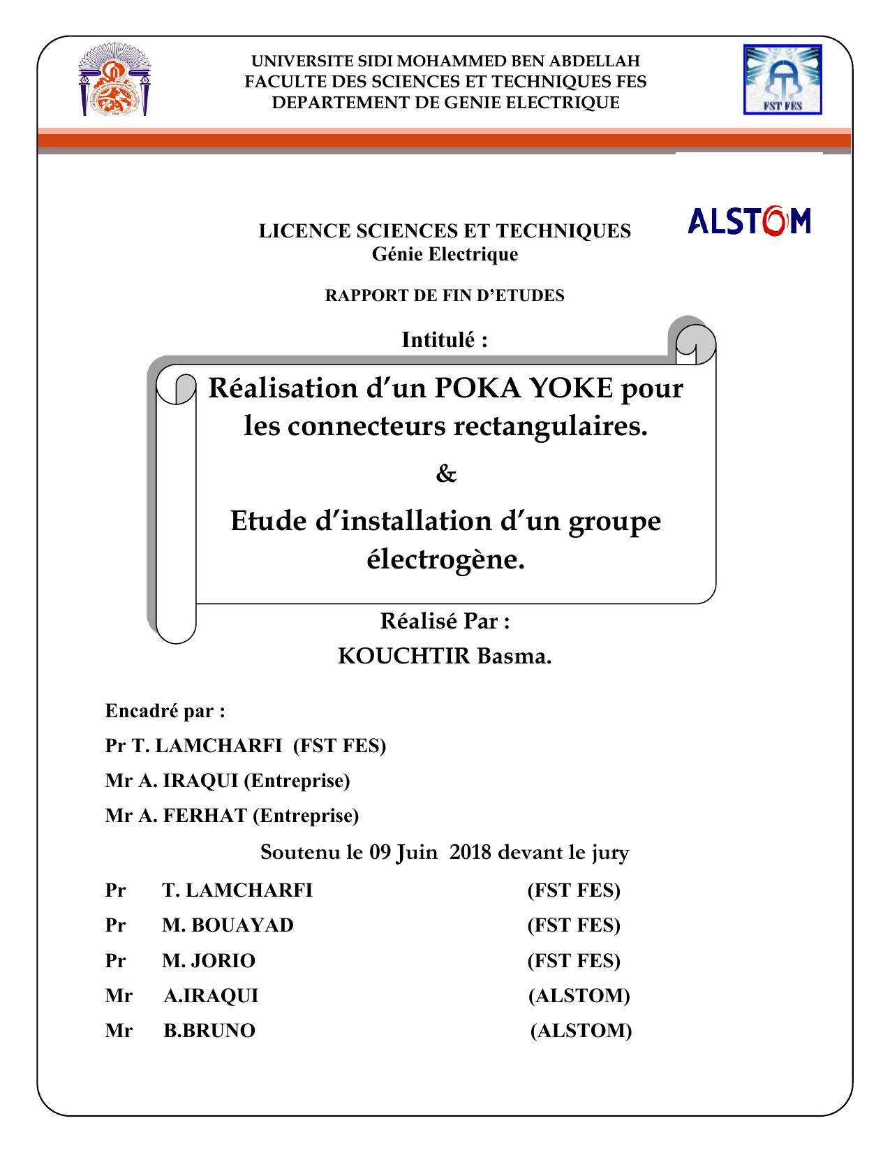 Réalisation d’un POKA YOKE pour les connecteurs rectangulaires. & Etude d’installation d’un groupe électrogène