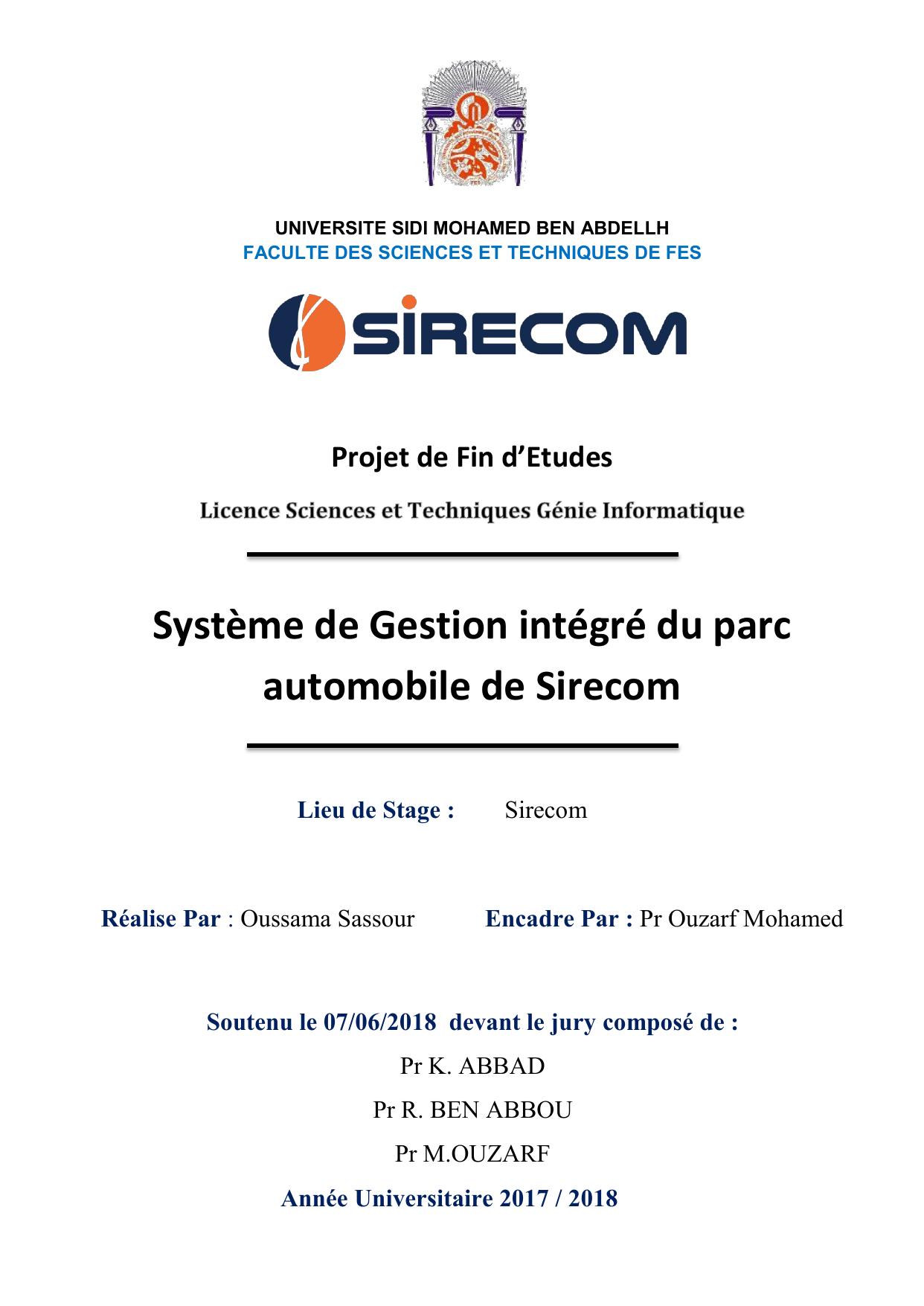 Système de Gestion intégré du parc automobile de Sirecom