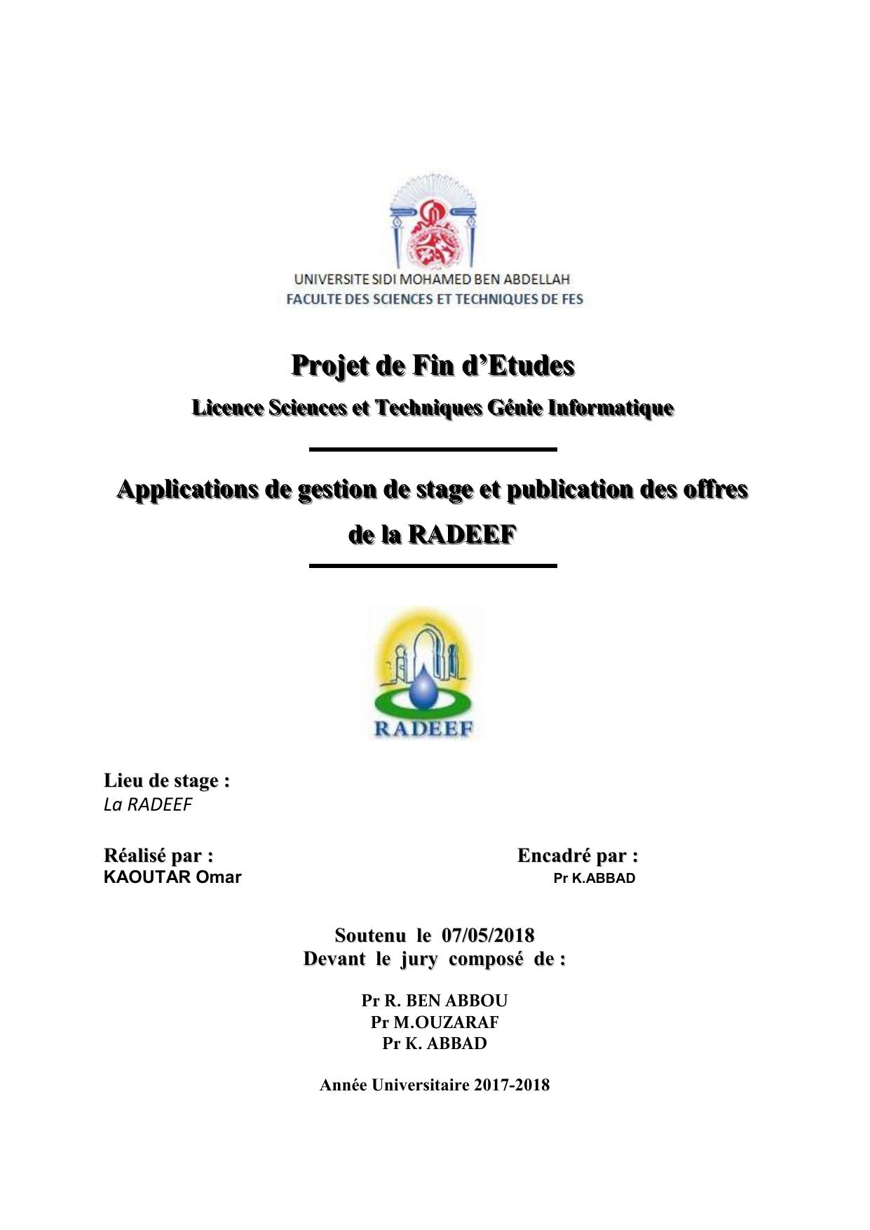 Application de gestion de stage et publication des offres de la RADEEF