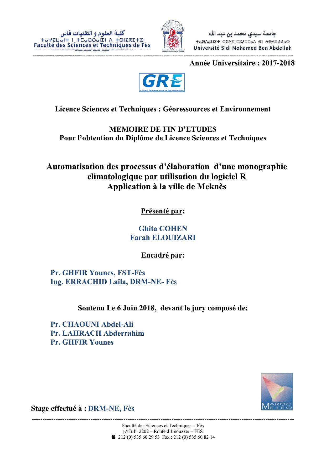 Automatisation des processus d’élaboration d’une monographie climatologique par utilisation du logiciel R Application à la ville de Meknès