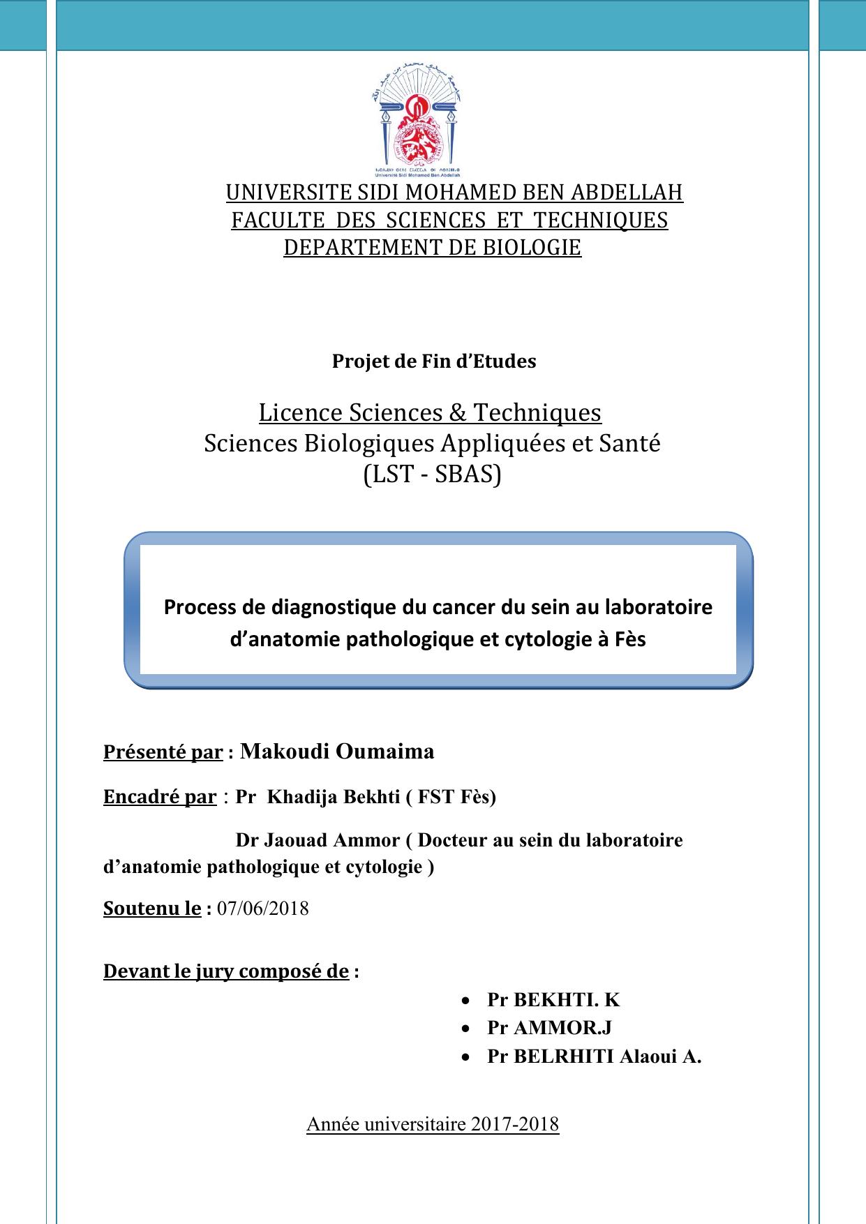 Process de diagnostique du cancer du sein au laboratoire d’anatomie pathologique et cytologie à Fès