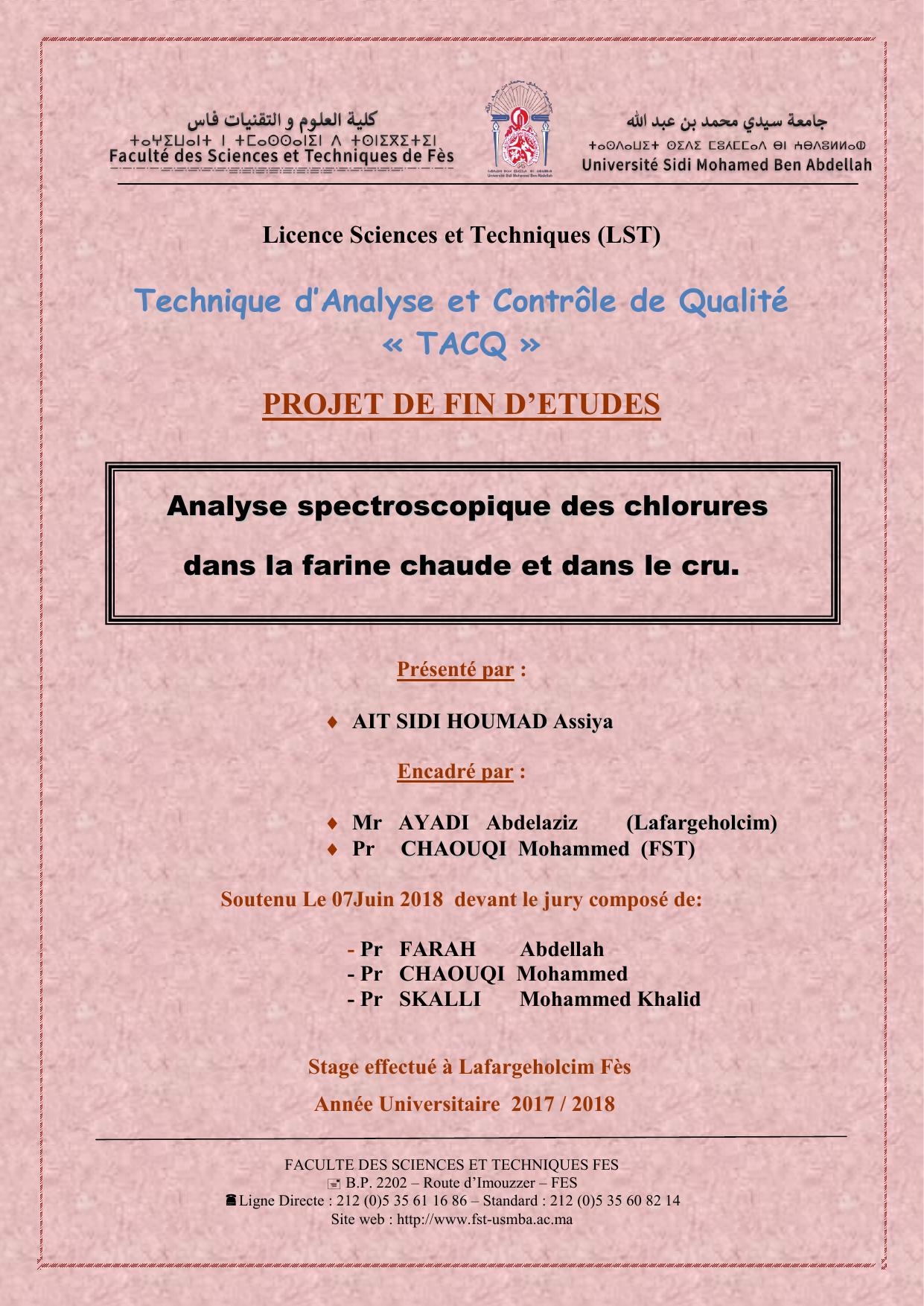 Analyse spectroscopique des chlorures dans la farine chaude et dans le cru