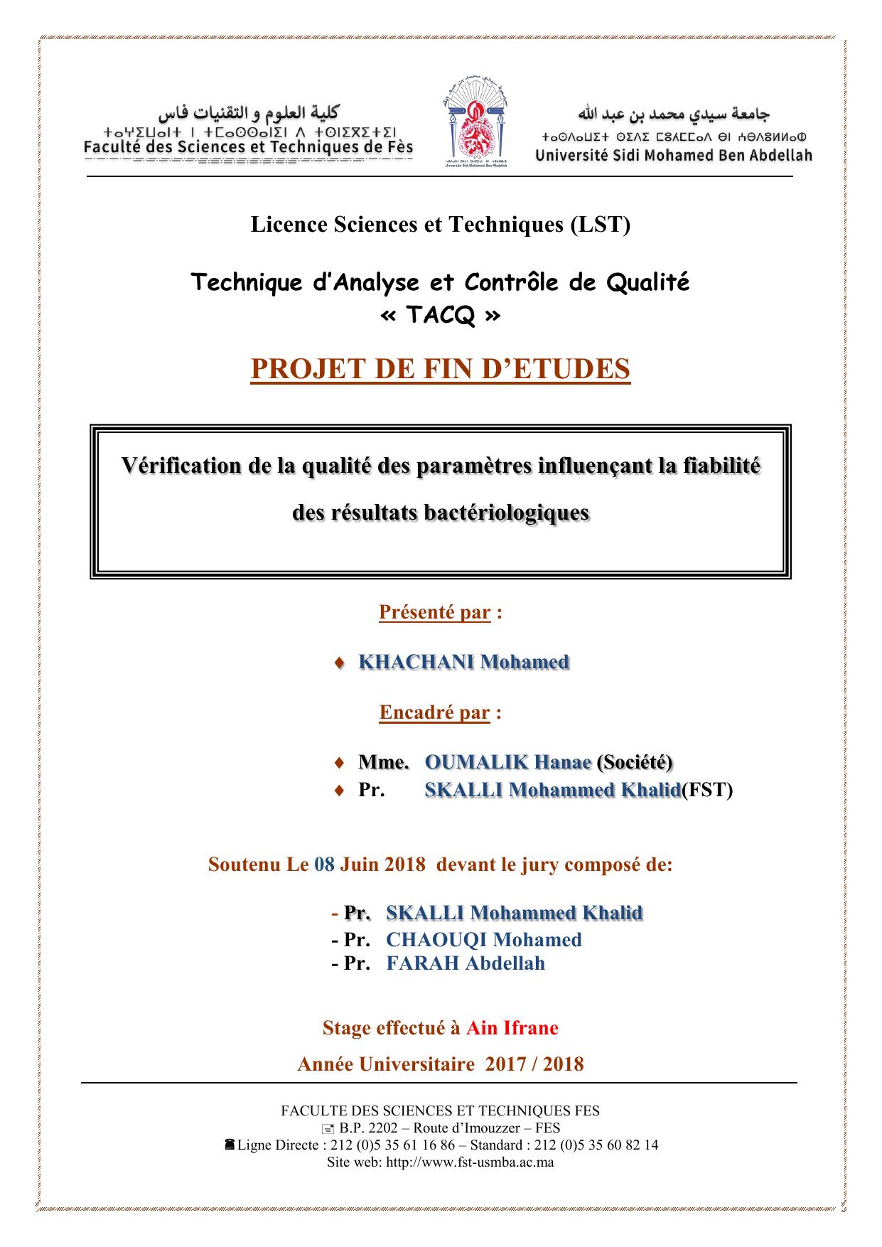 Vérification de la qualité des paramètres influençant la fiabilité des résultats bactériologiques