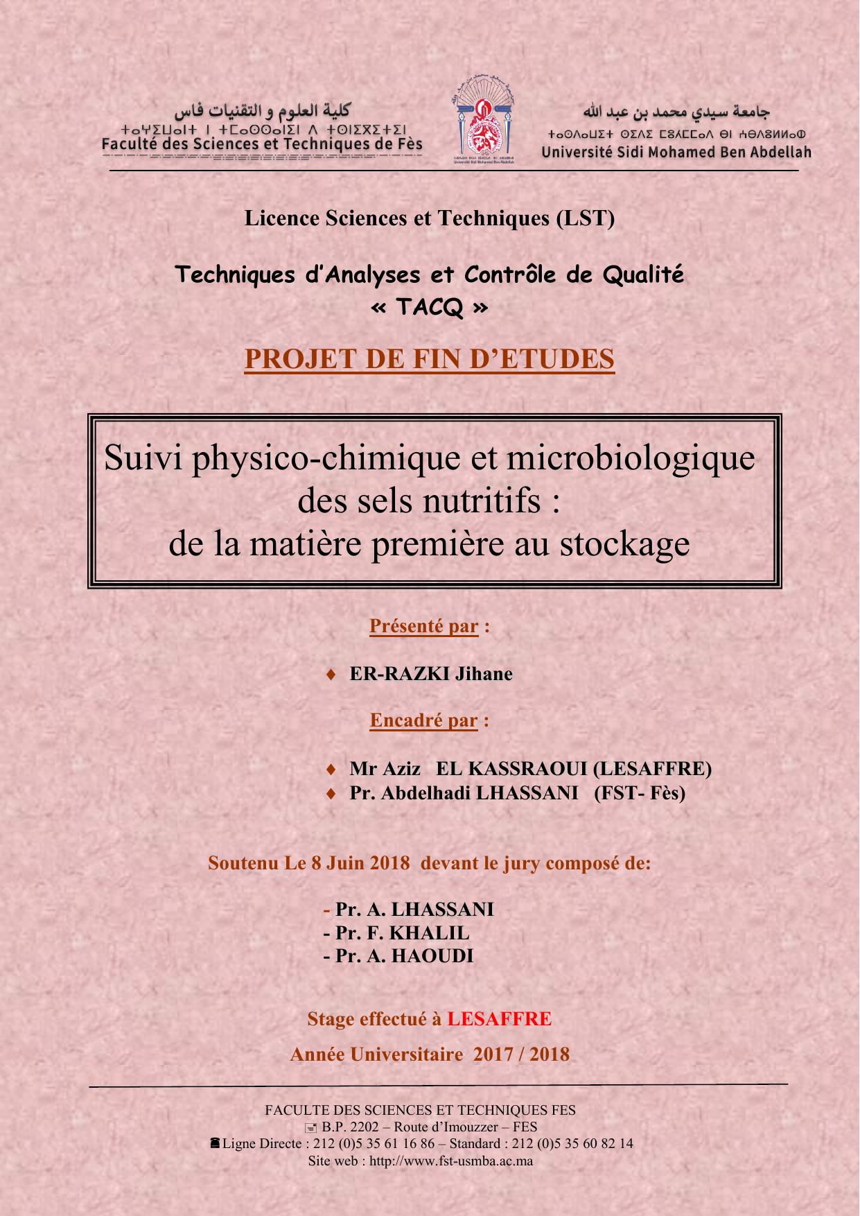 Suivi physico-chimique et microbiologique des sels nutritifs : de la matière première au stockage