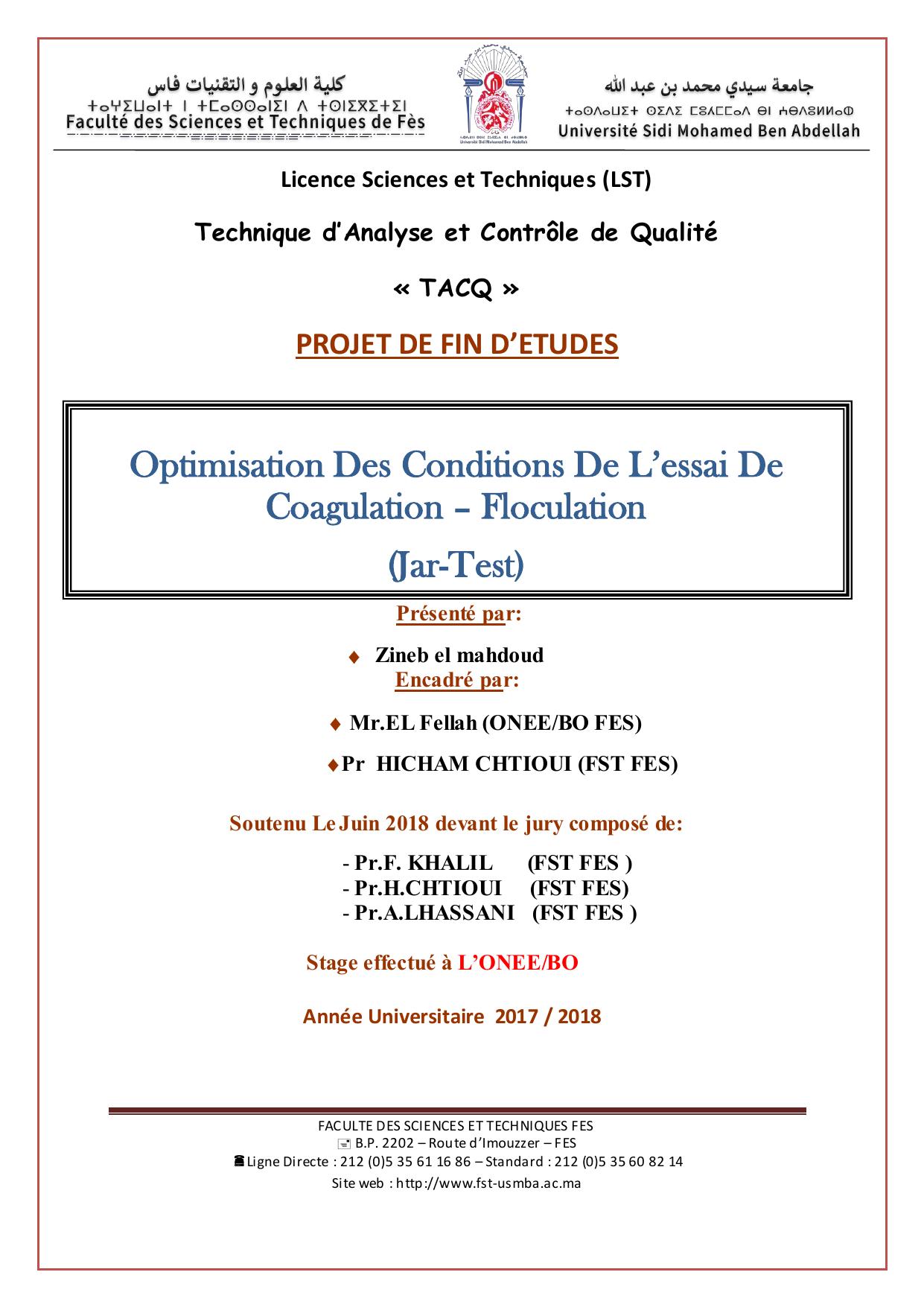 Optimisation des condition de l’essai de floculation (jar-test)