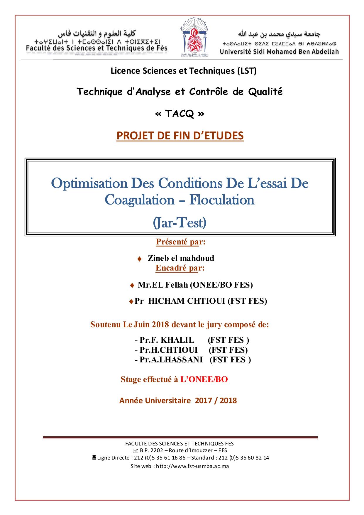 Optimisation des condition de l’essai de floculation (jar-test)