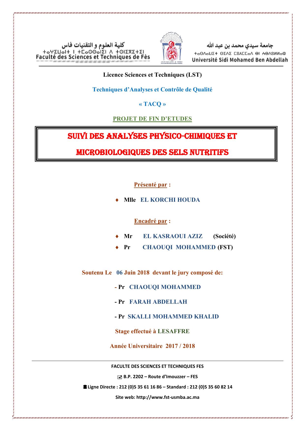 Suivi des analyses physico-chimiques et microbiologiques des sels nutritifs