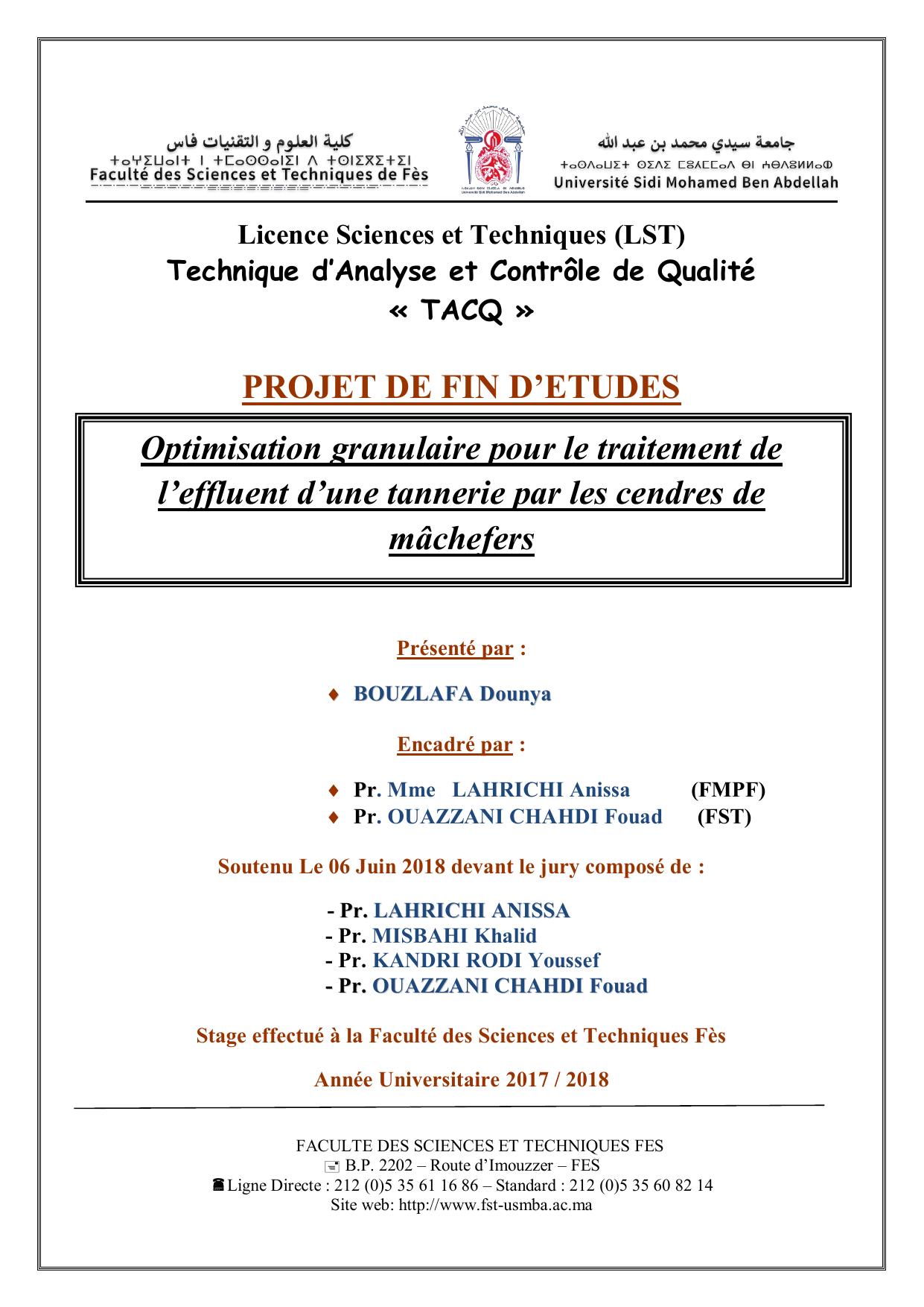 Optimisation granulaire pour le traitement de l’effluent d’une tannerie par les cendres de mâchefers