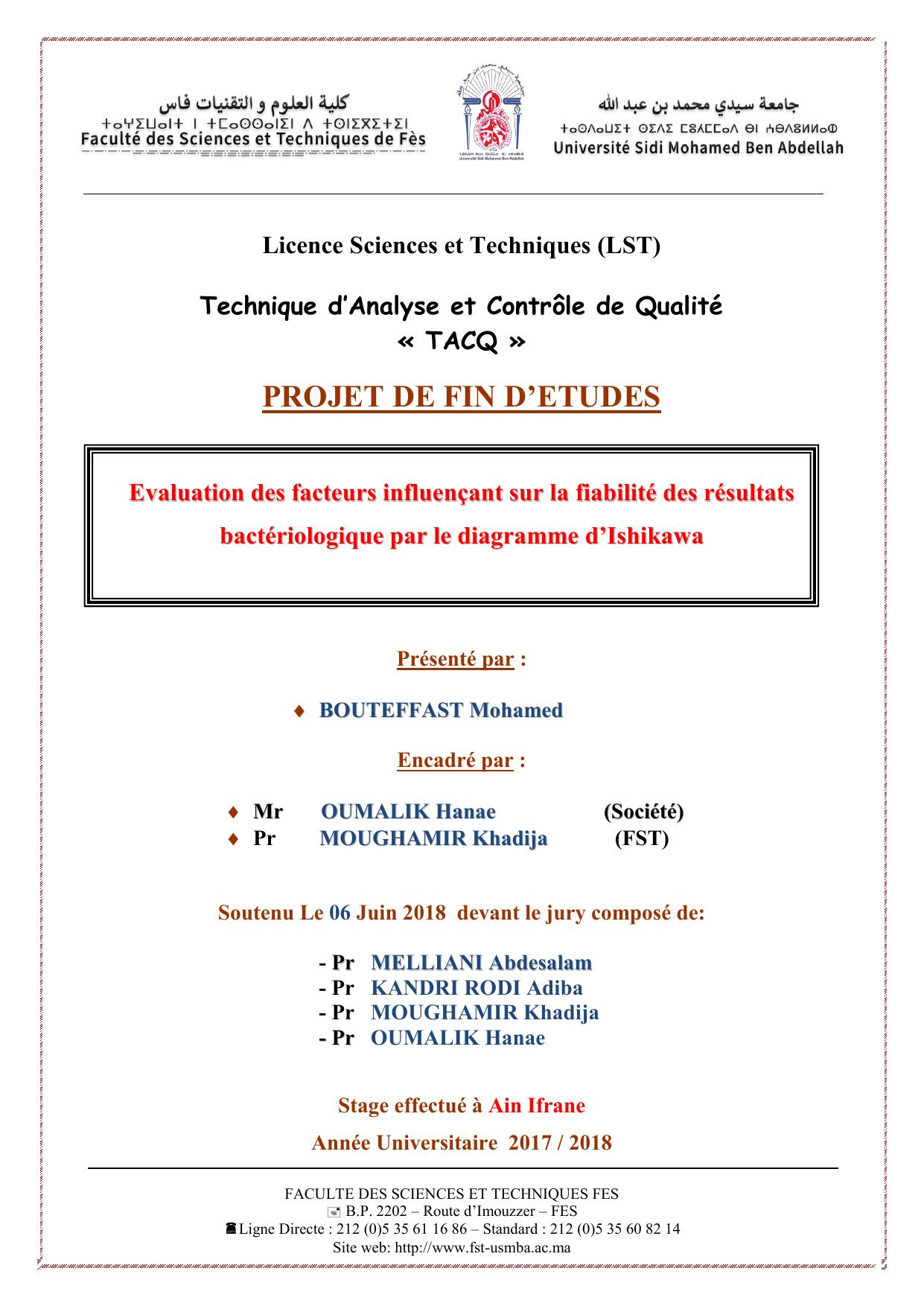 Evaluation des facteurs influençant sur la fiabilité des résultats bactériologique par le diagramme d’Ishikawa