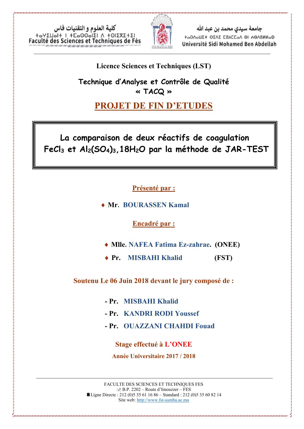 La comparaison de deux réactifs de coagulation FeCl3 et Al2(SO4)3,18H2O par la méthode de JAR-TEST