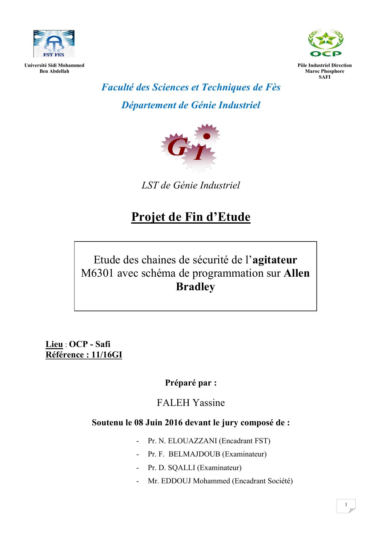 Etude des chaines de sécurité de l’agitateur M6301 avec schéma de programmation sur Allen Bradley