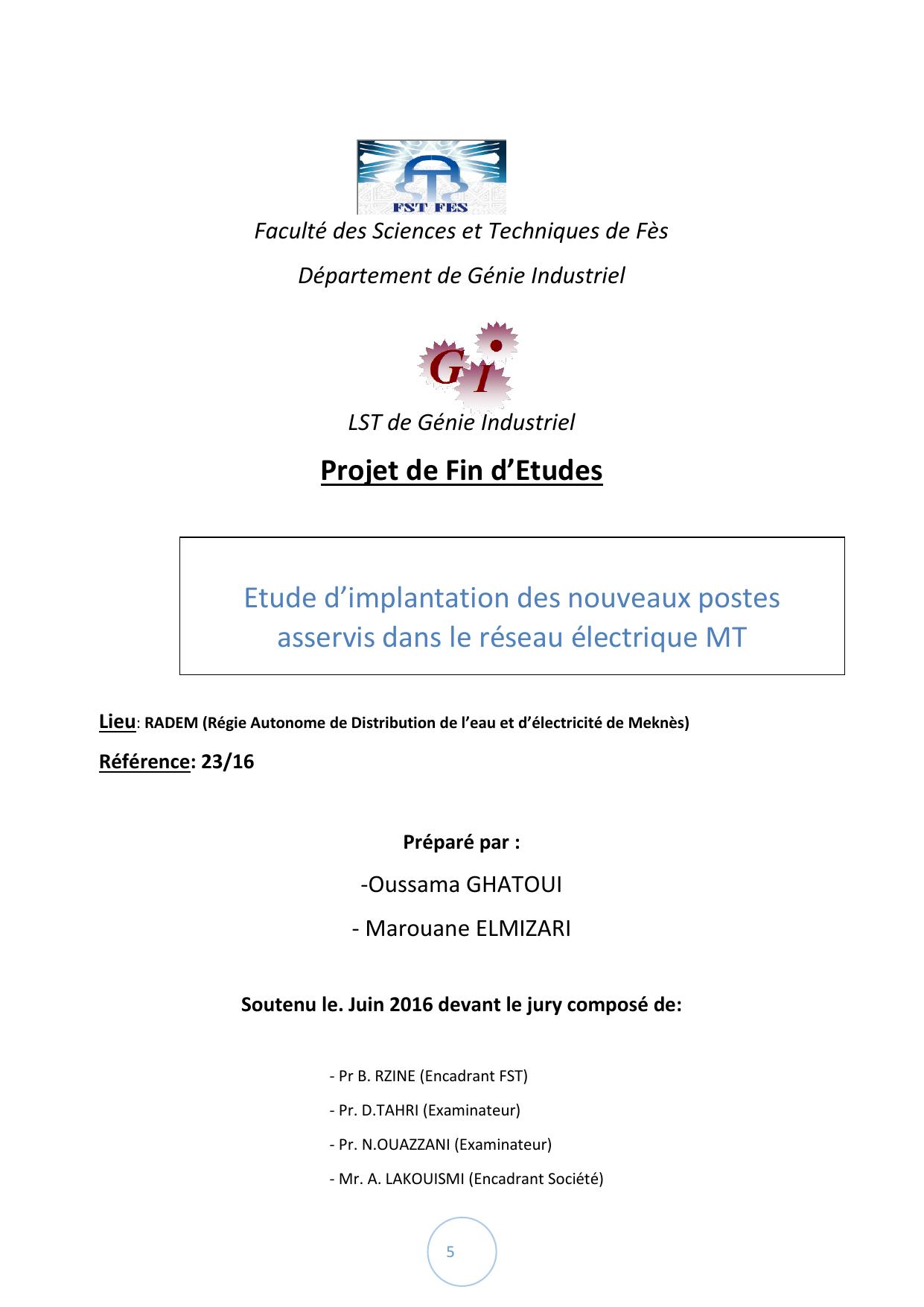 Etude d’implantation des nouveaux postes asservis dans le réseau électrique MT