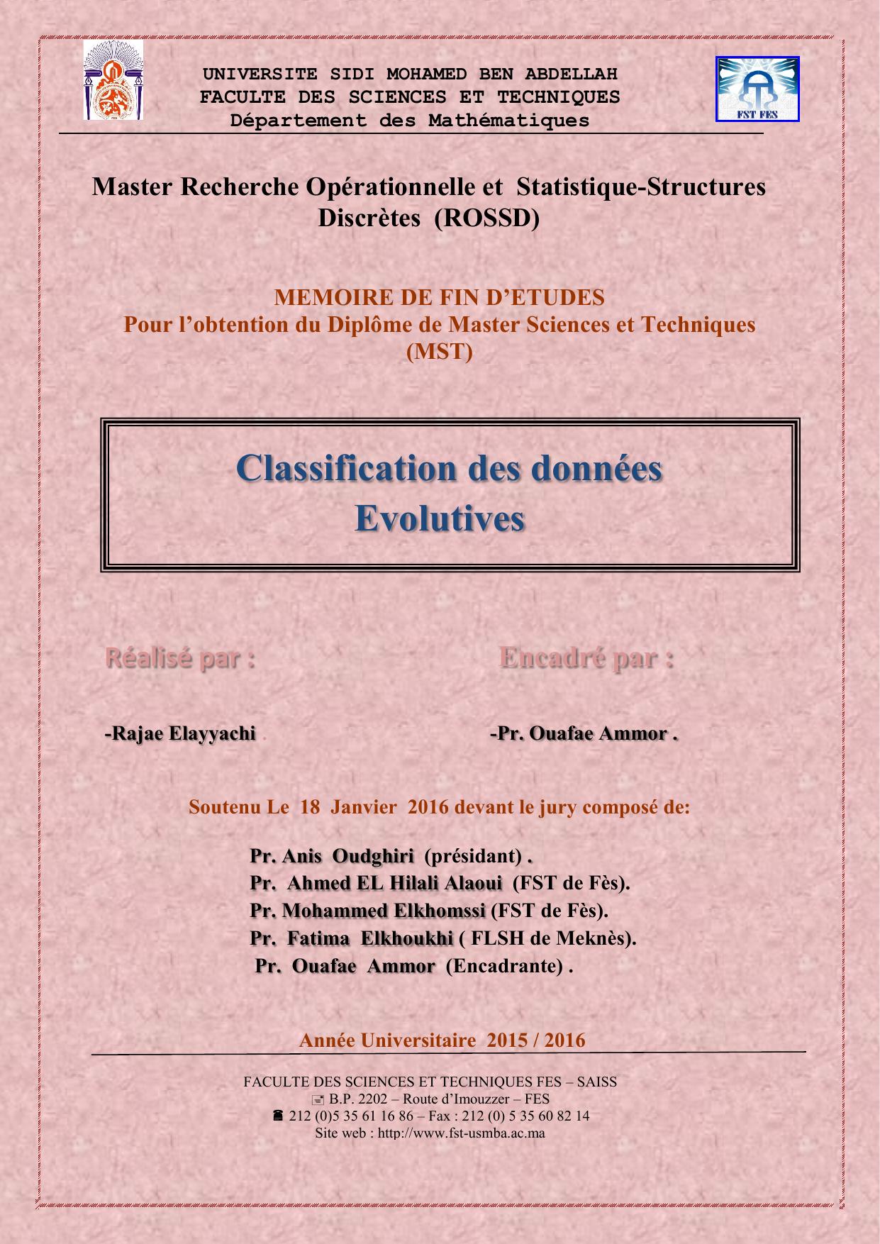 Classification des données Evolutives