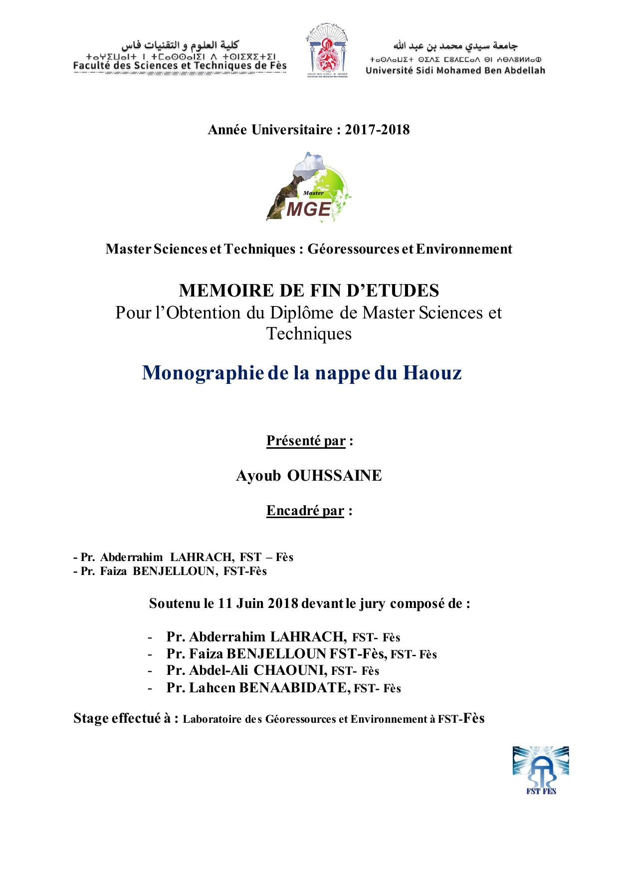 Monographie de la nappe du Haouz