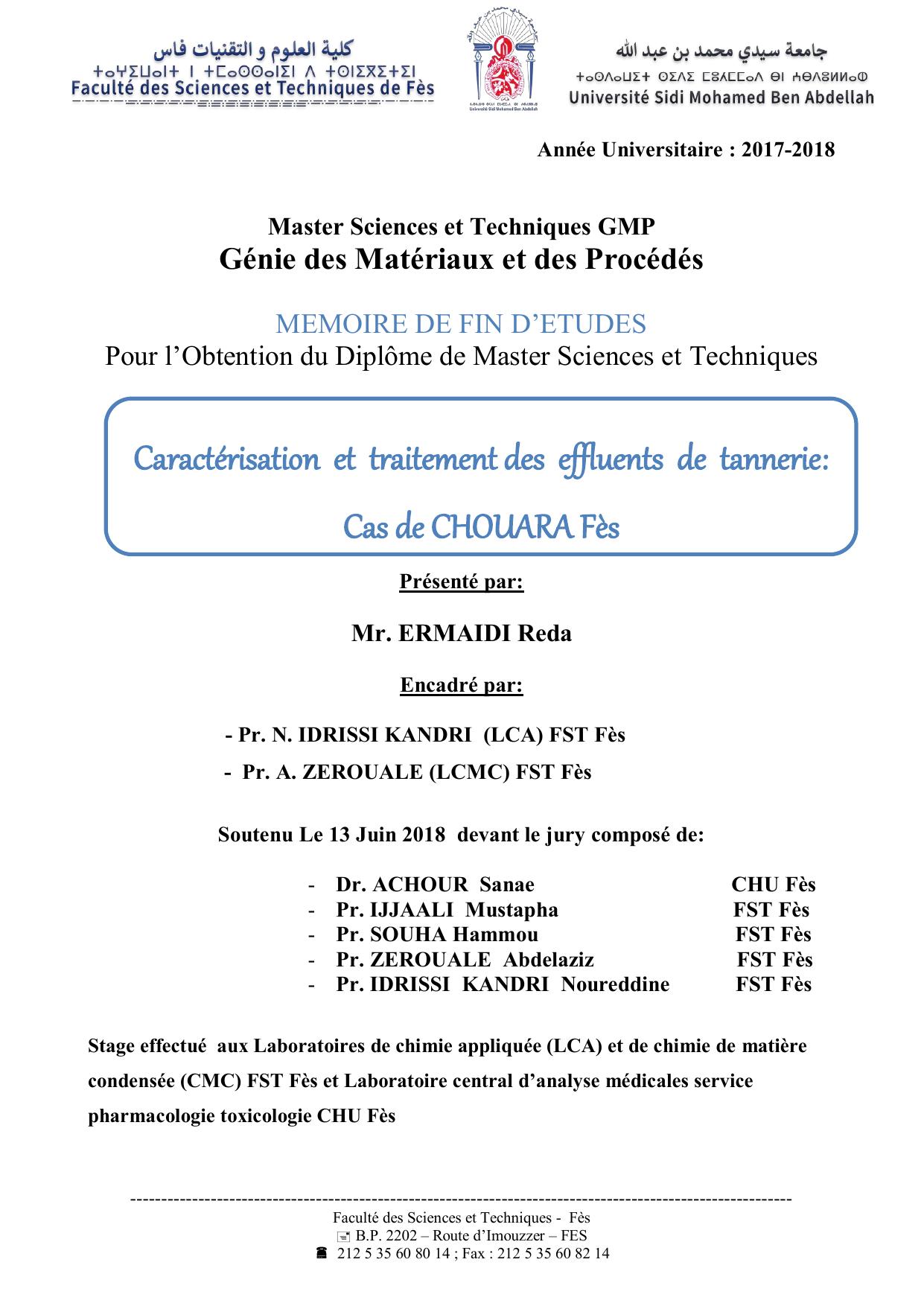 Caractérisation et traitement des effluents de tannerie: Cas de CHOUARA Fès