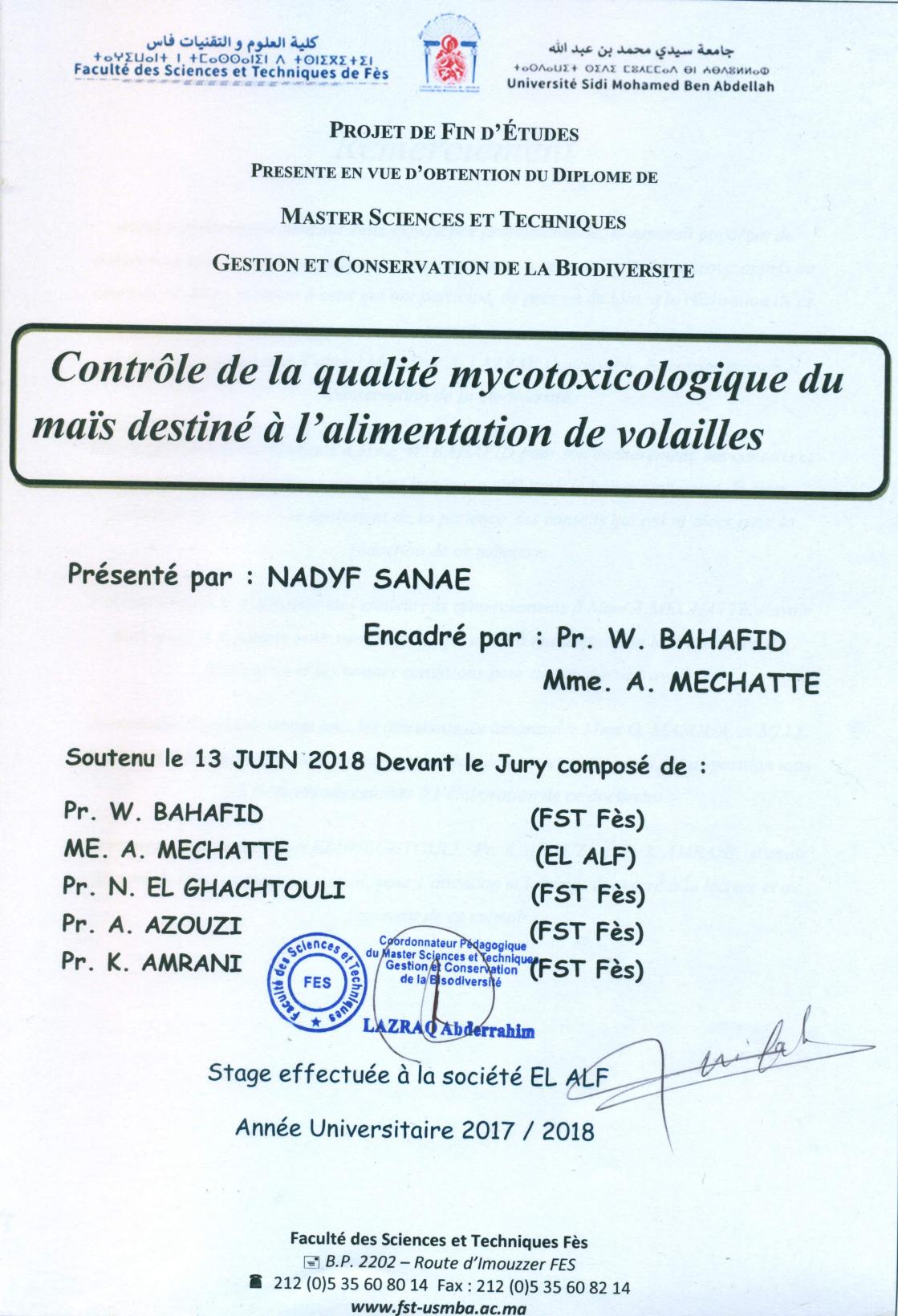 Contrôle de la qualité mycotoxicologique du maïs destiné à l’alimentation de volailles