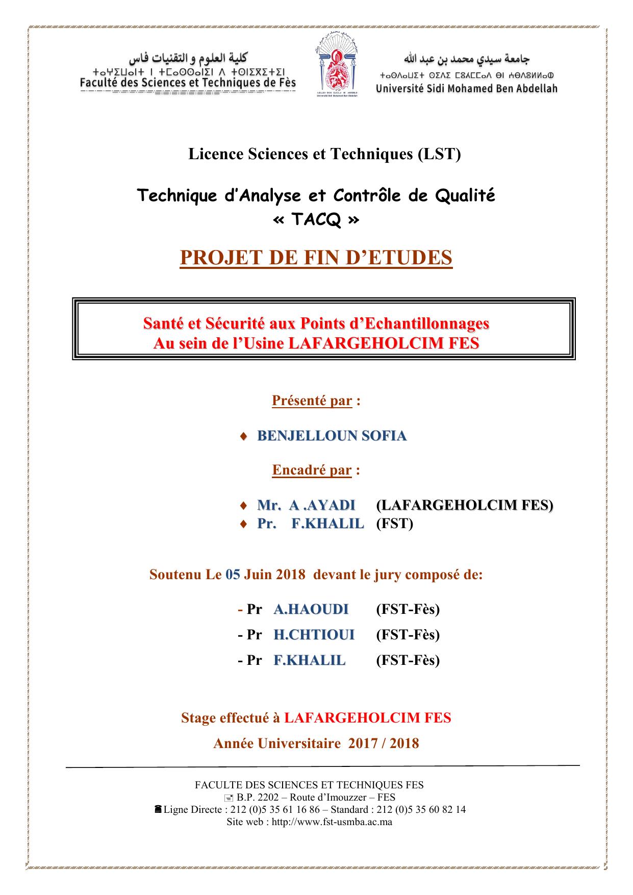 Santé et Sécurité aux Points d’Echantillonnages Au sein de l’Usine LAFARGEHOLCIM FES