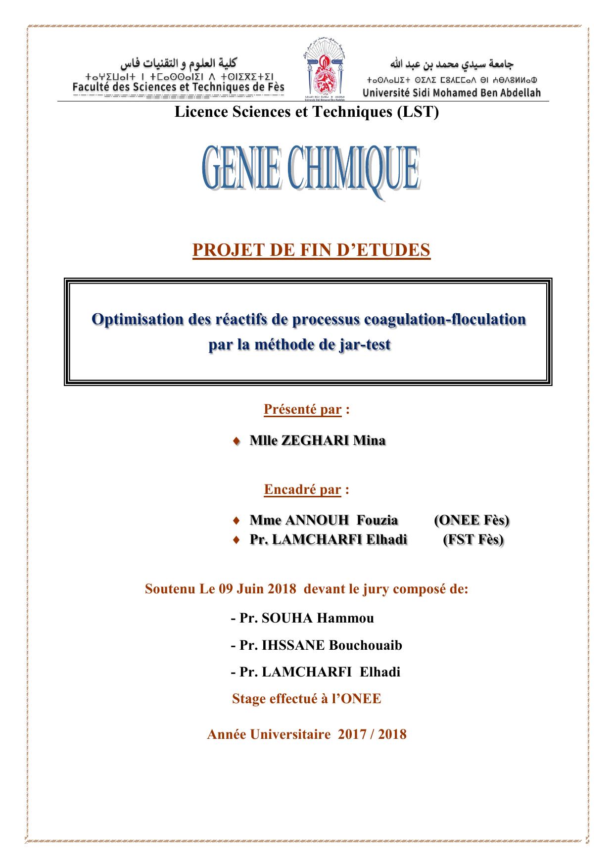 Optimisation des réactifs de processus coagulation-floculation par la méthode de jar-test