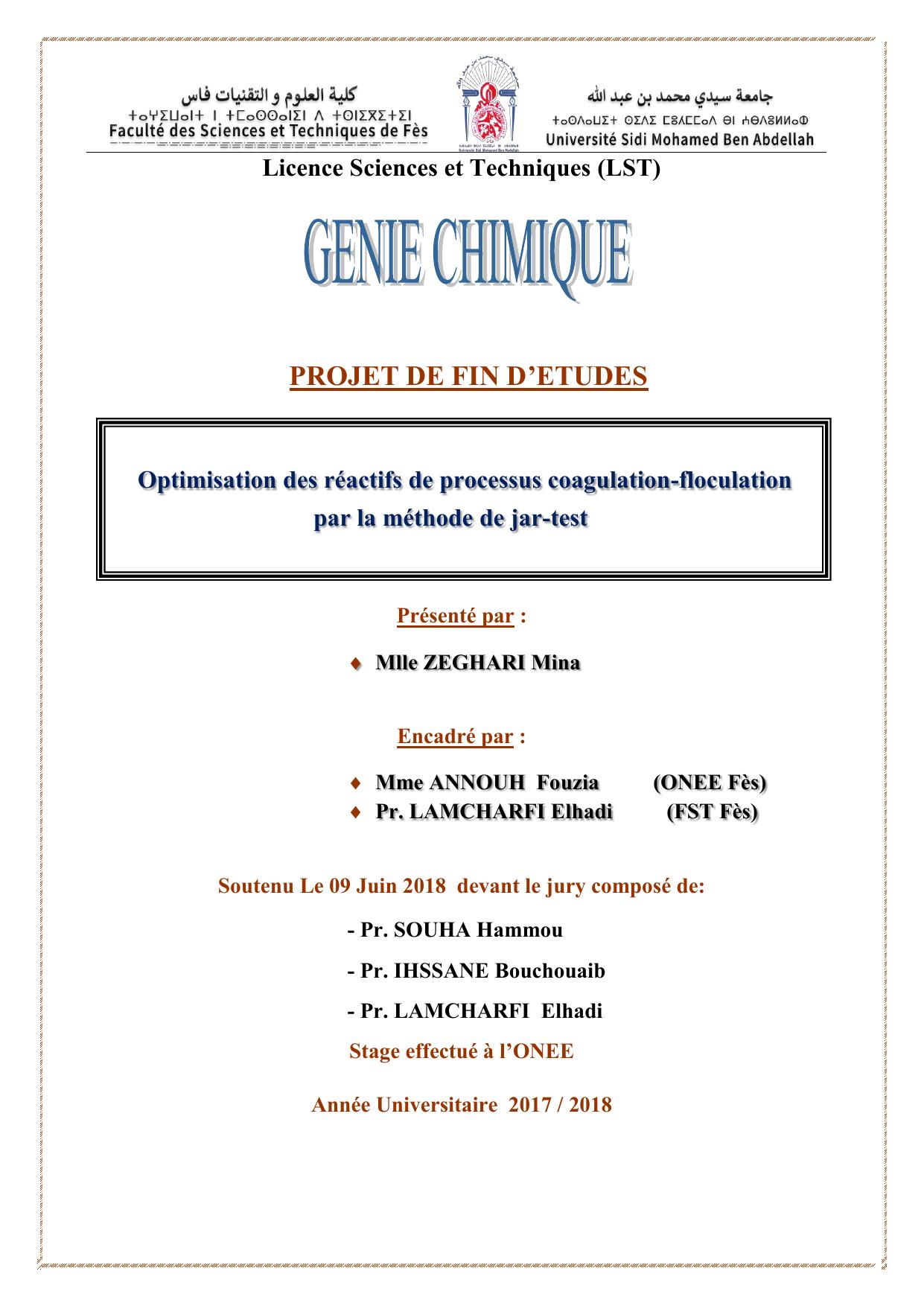 Optimisation des réactifs de processus coagulation-floculation par la méthode de jar-test