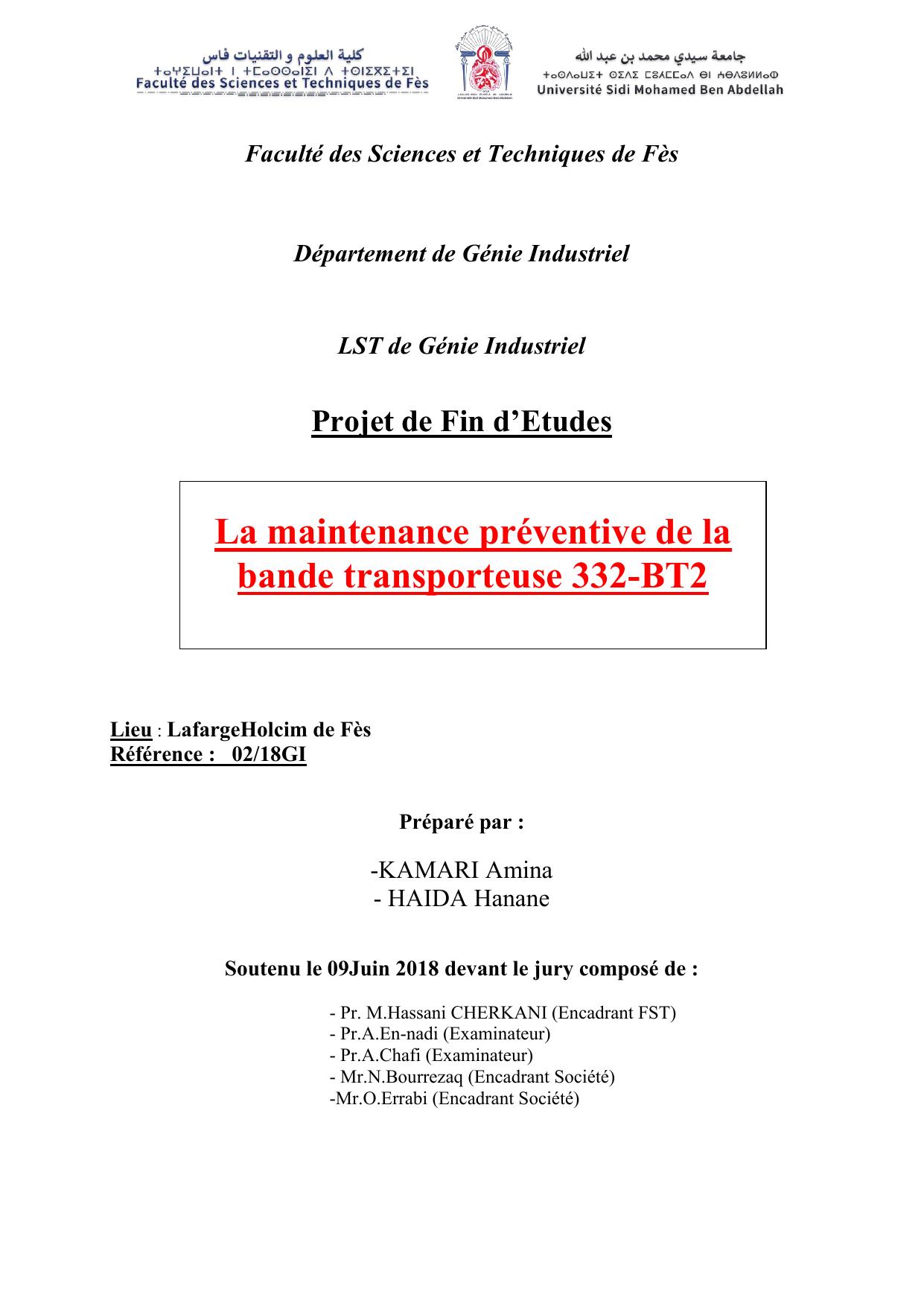 La maintenance préventive de la bande transporteuse 332-BT2