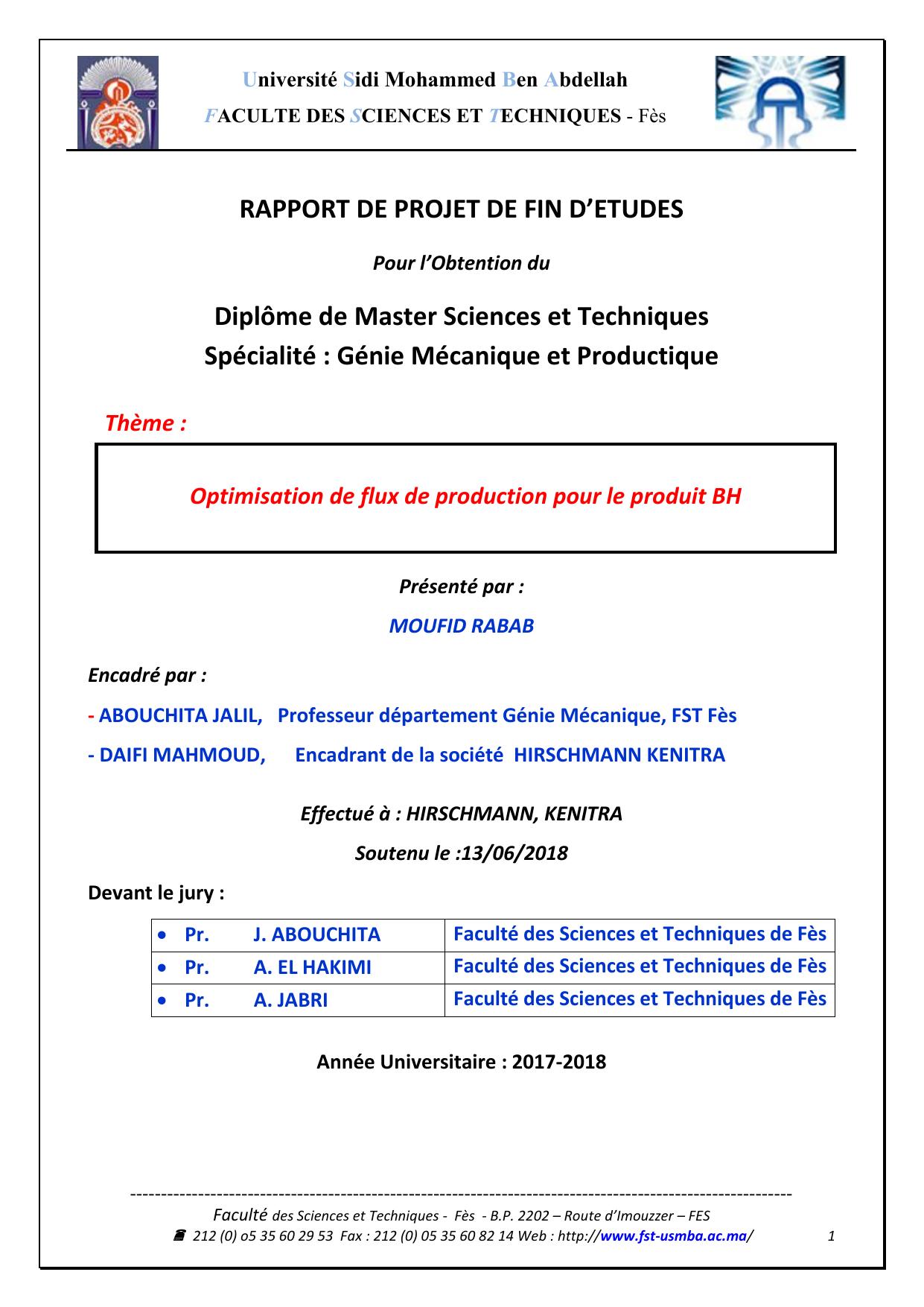 Optimisation de flux de production pour le produit BH