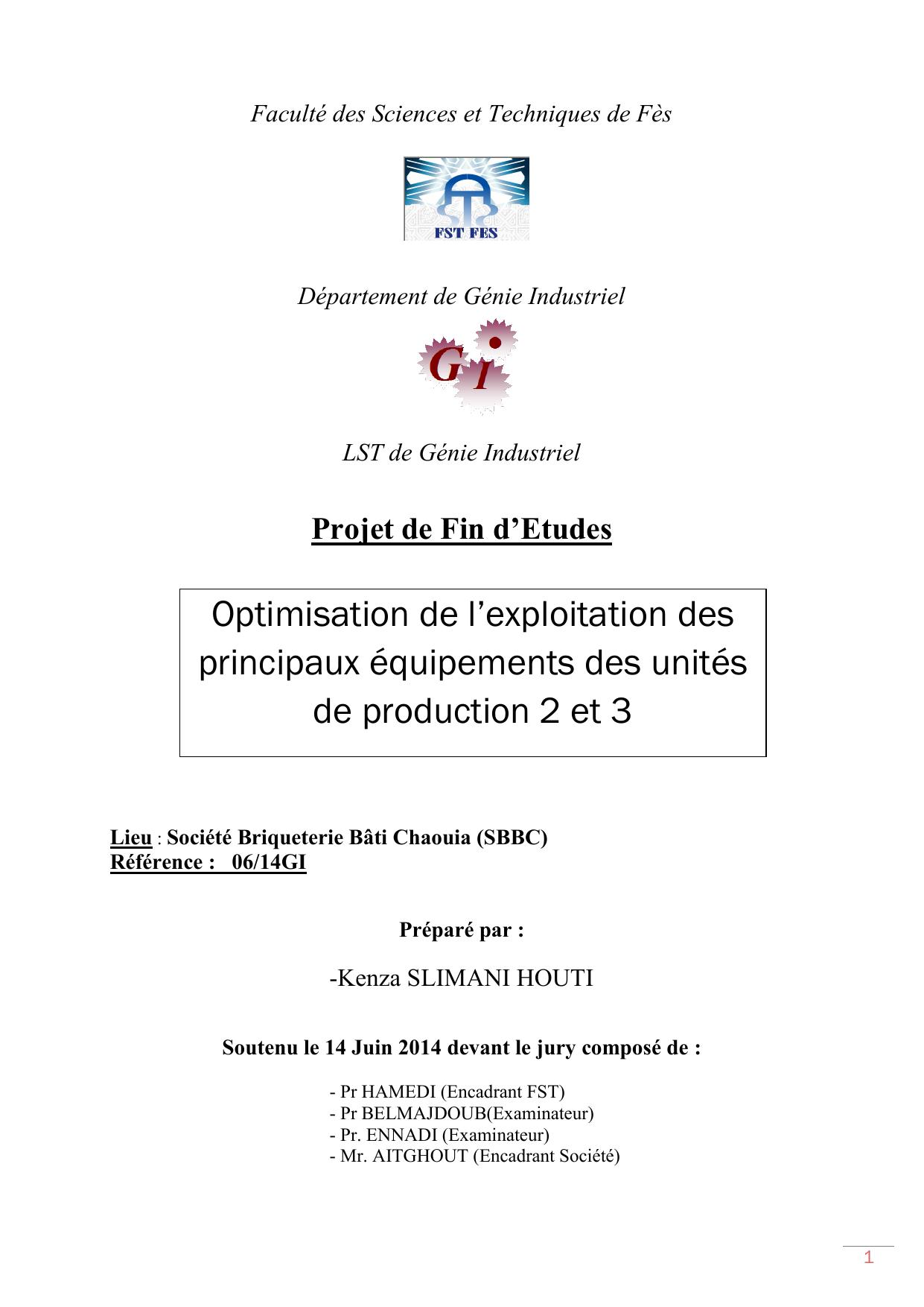 Optimisation de l’exploitation des principaux équipements des unités de production 2 et 3