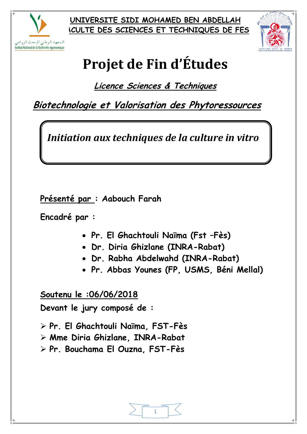 Initiation aux techniques de la culture in vitro