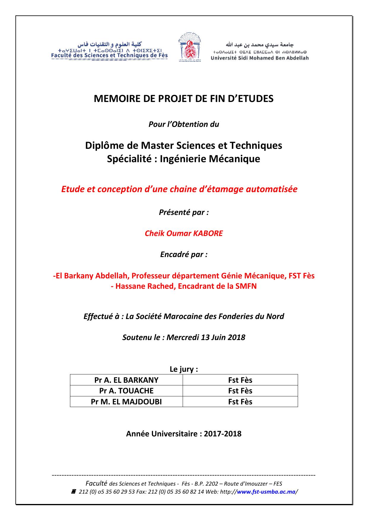 Etude et conception d’une chaine d’étamage automatisée