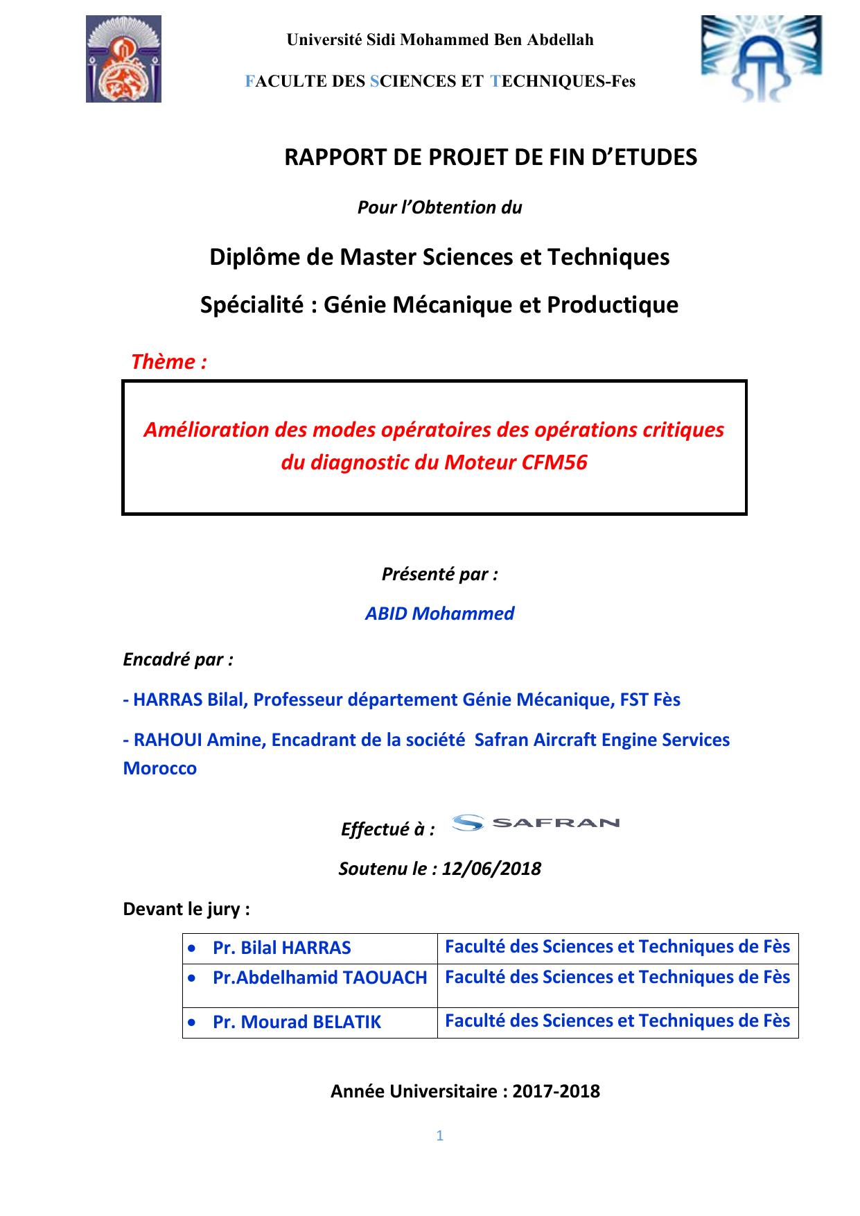 Amélioration des modes opératoires des opérations critiques du diagnostic du Moteur CFM56