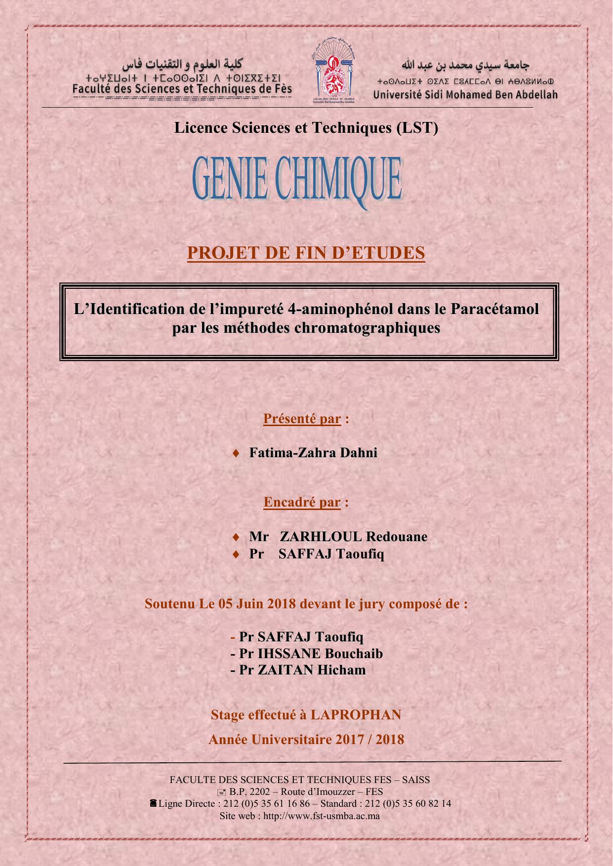 L'Identification de l'impureté 4-aminophénol dans le paracétamol par les méthodes chromatographiques