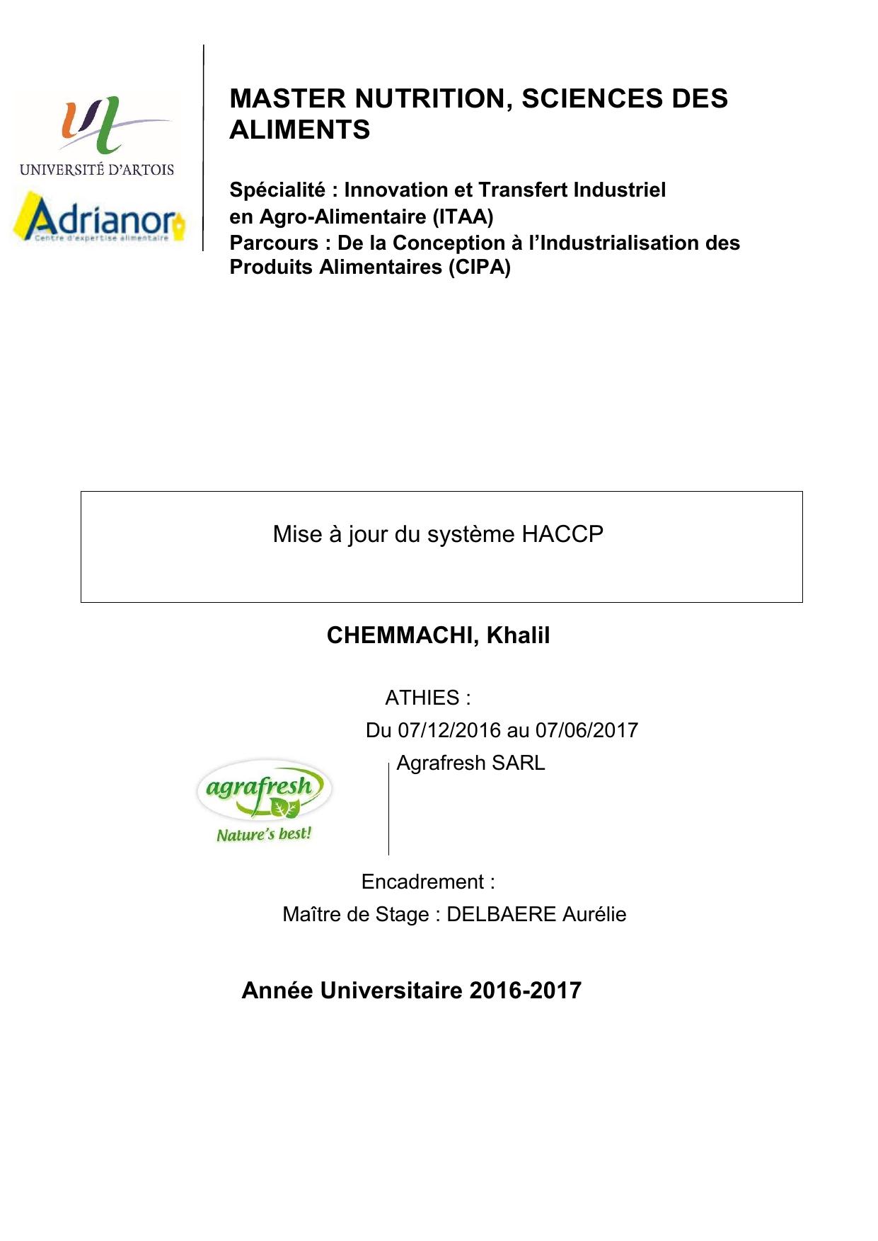 Mise à jour du système HACCP