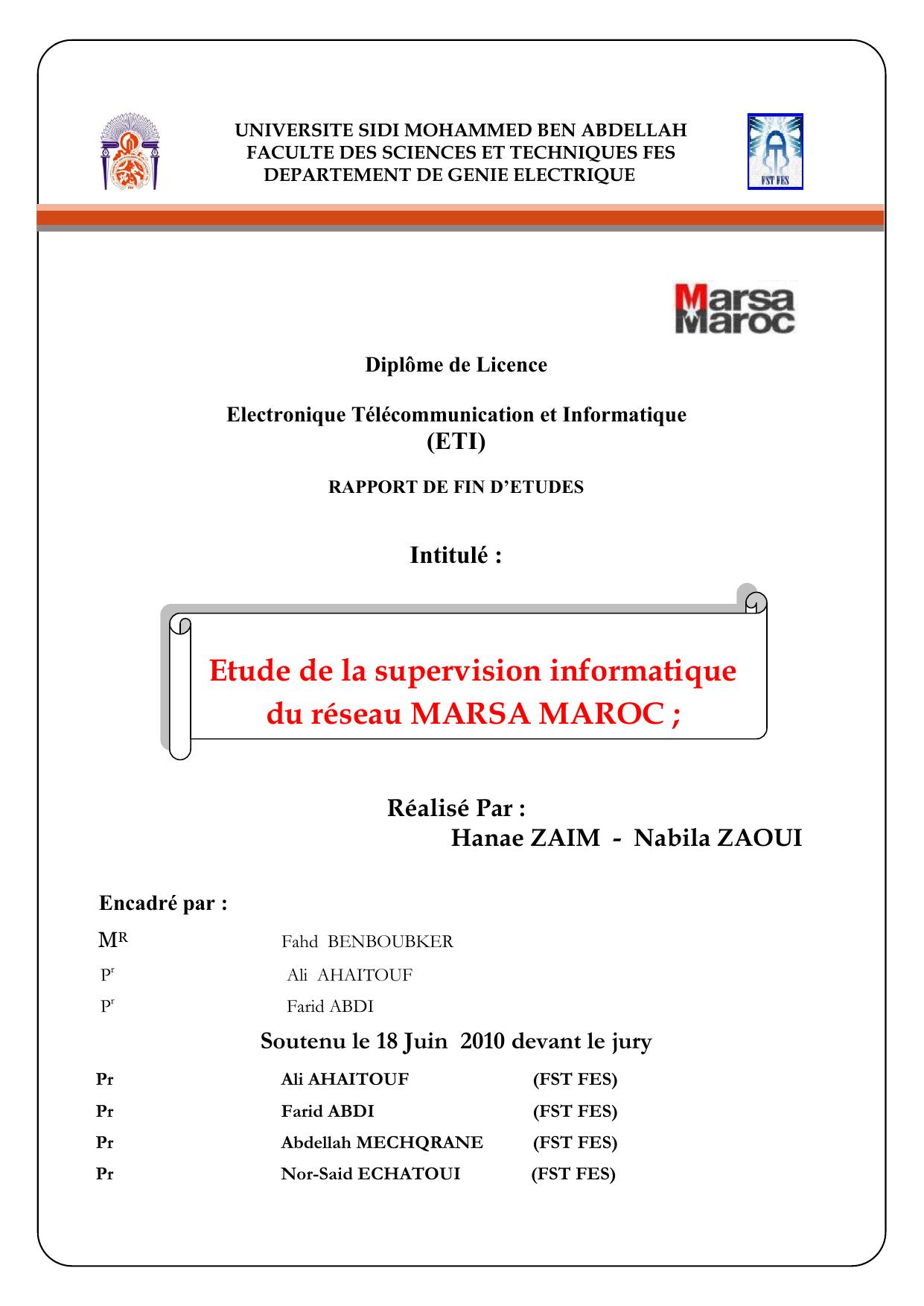 Etude de la supervision informatique du réseau MARSA MAROC