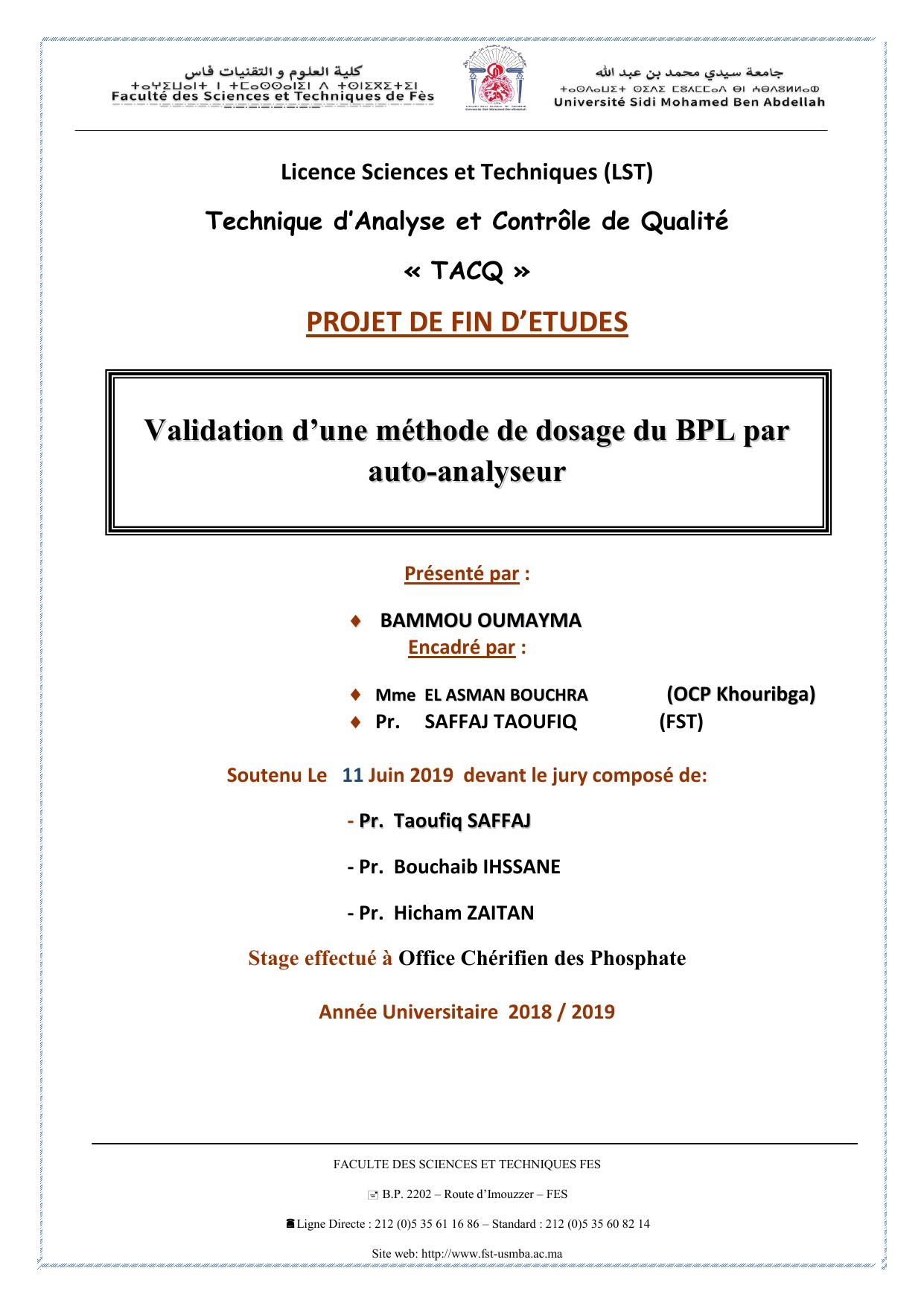 Validation d'une méthode de dosage BPL par auto-analyseur