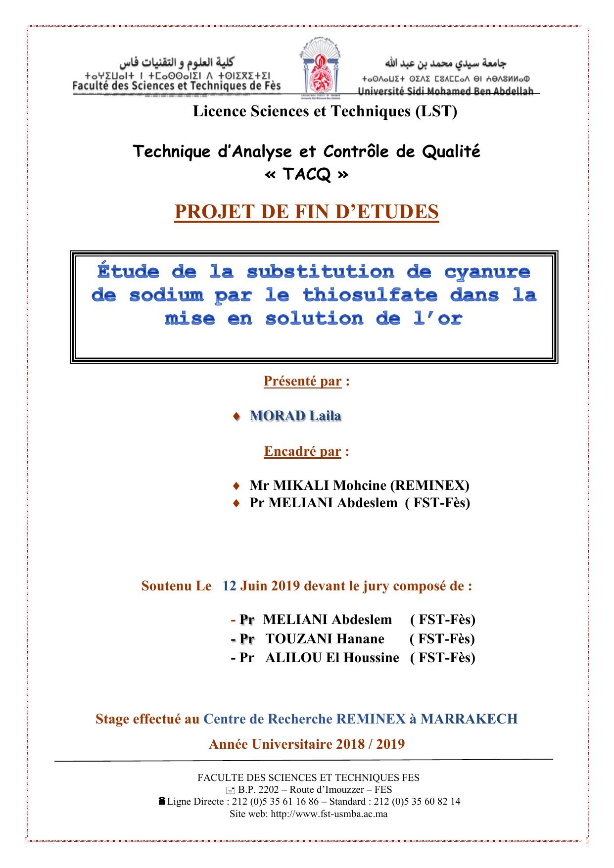 Etude de la substitution de cyanure de sodium par le thiosulfate dans la mise en solution de l'or