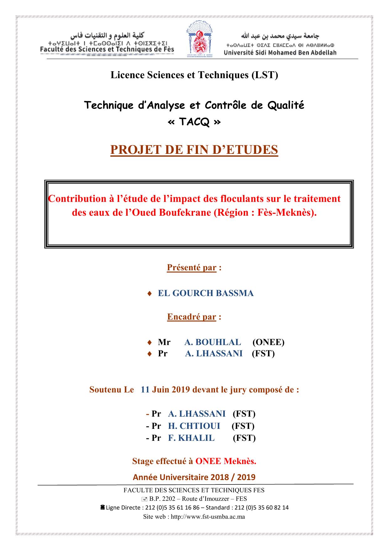 Contribution à l’étude de l’impact des floculants sur le traitement des eaux de l’Oued Boufekrane (Région : Fès-Meknès).