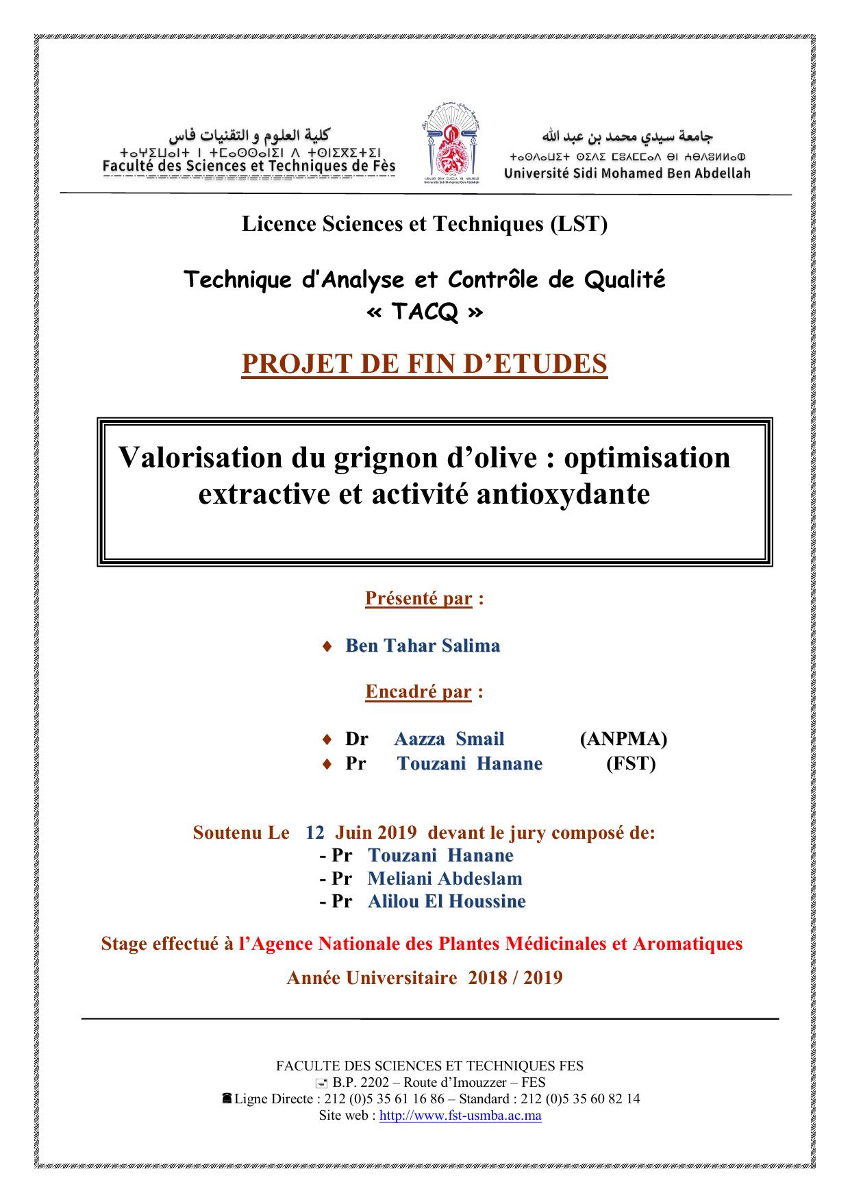 Valorisation du grignon d’olive : optimisation extractive et activité antioxydante