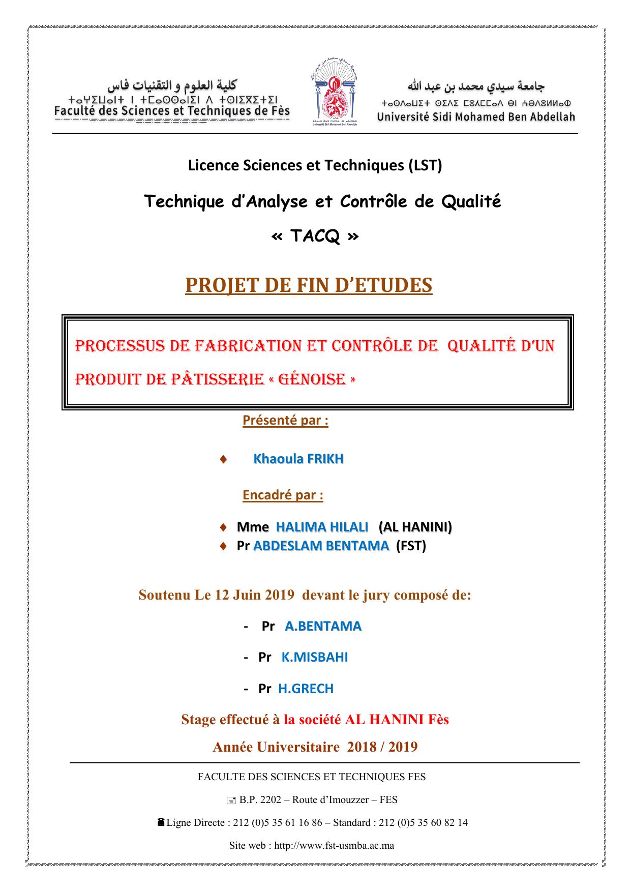 Processus de fabrication et contrôle de qualité d’un produit de pâtisserie « génoise »