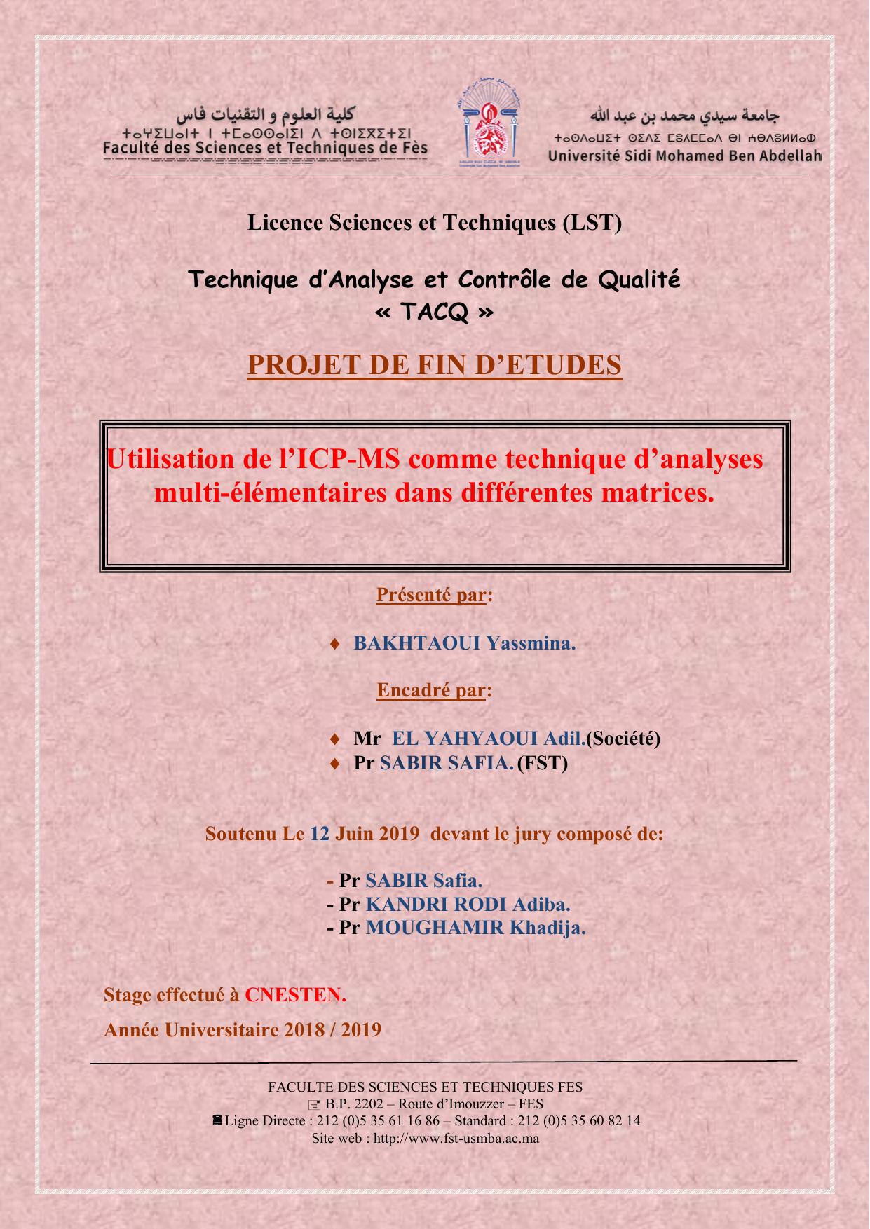 Utilisation de l’ICP-MS comme technique d’analyses multi-élémentaires dans différentes matrices