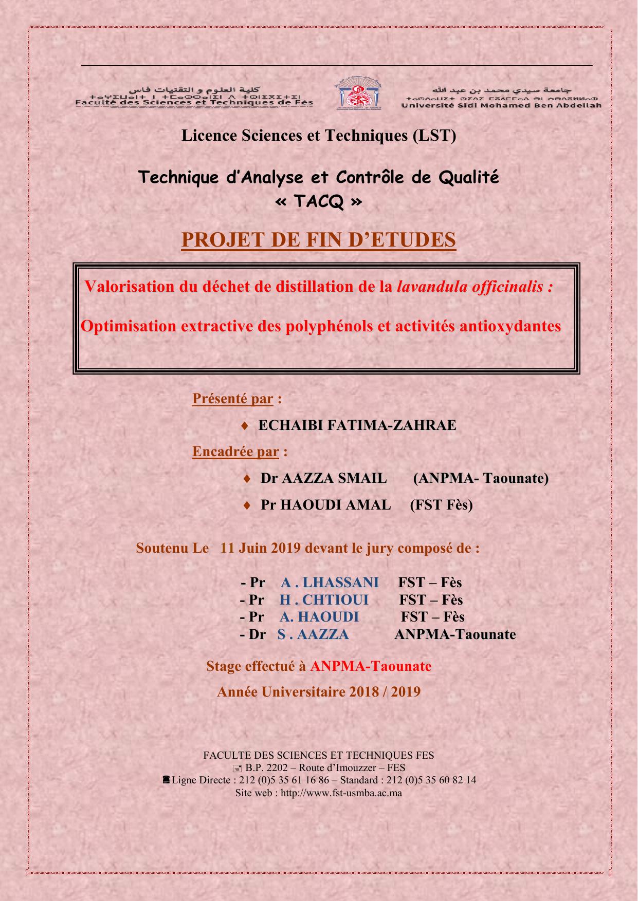 Valorisation du déchet de distillation de la lavandula officinalis: optimisation extractive des polyphénols et activités antioxydantes