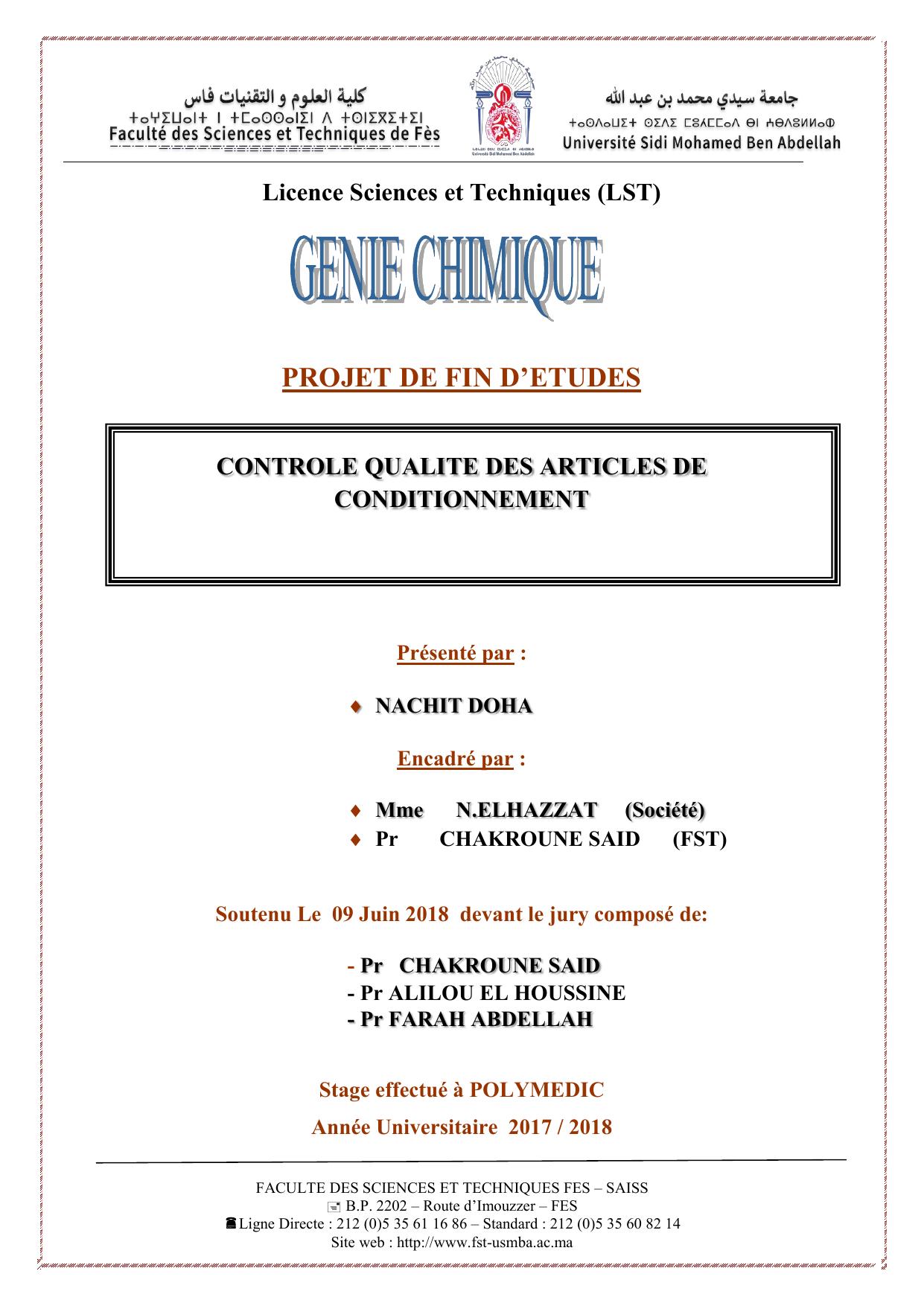 CONTROLE QUALITE DES ARTICLES DE CONDITIONNEMENT