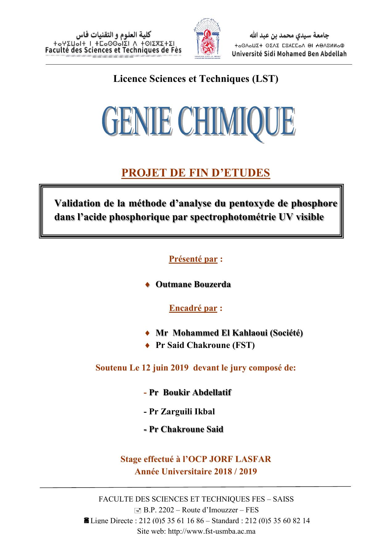 Validation de la méthode d'analyse du pentoxyde de phosphore dans l'acide phosphorique par spectrophotométrie UV visible