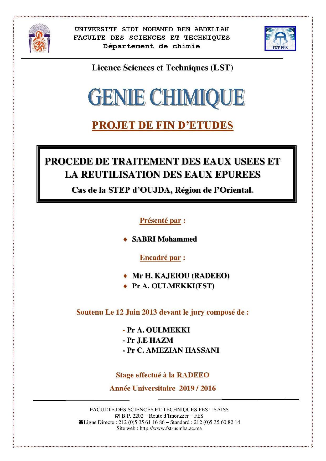 PROCEDE DE TRAITEMENT DES EAUX USEES ET ETUDE DE REVALORISATION DES BOUES ET DES EAUX EPUREES (cas de la STEP d’Oujda, Maroc oriental).